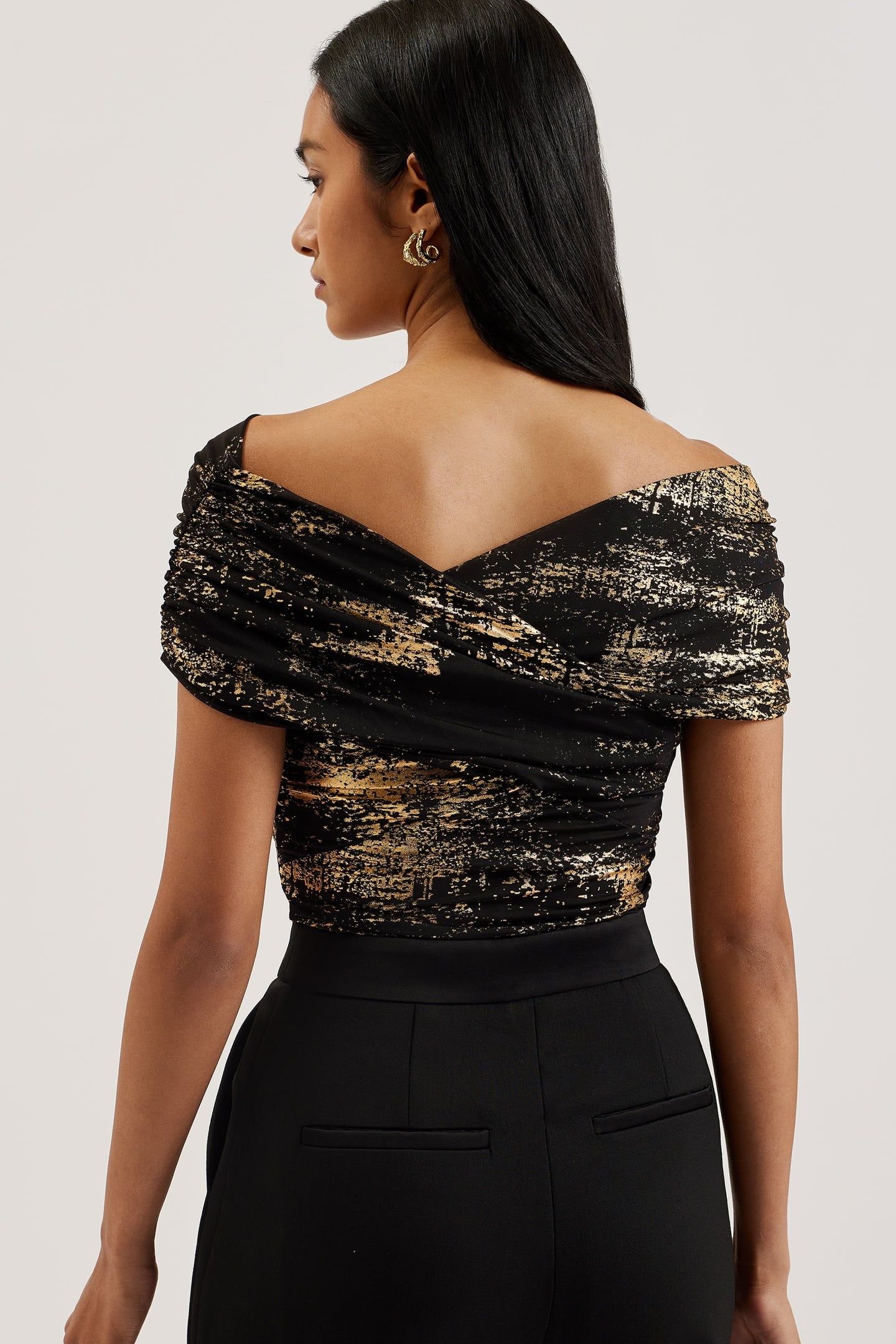 TALULAR BARDOT FOIL PRINTED MESH TOP BLACK 2