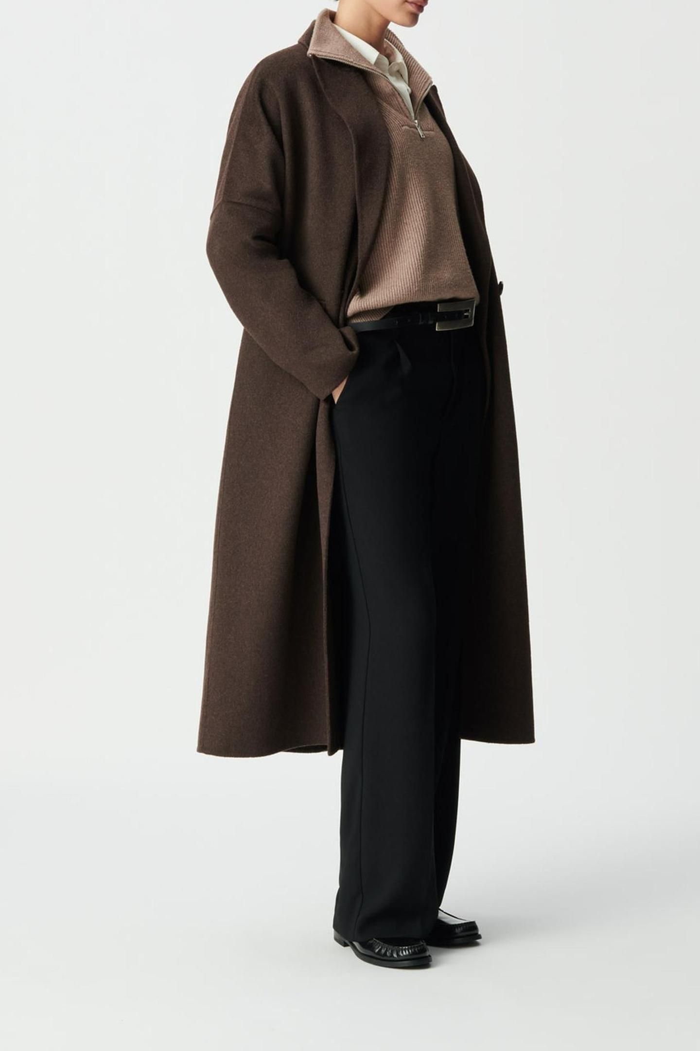 BROWN SUPPLE DOUBLE-BREASTED LONG COAT 6