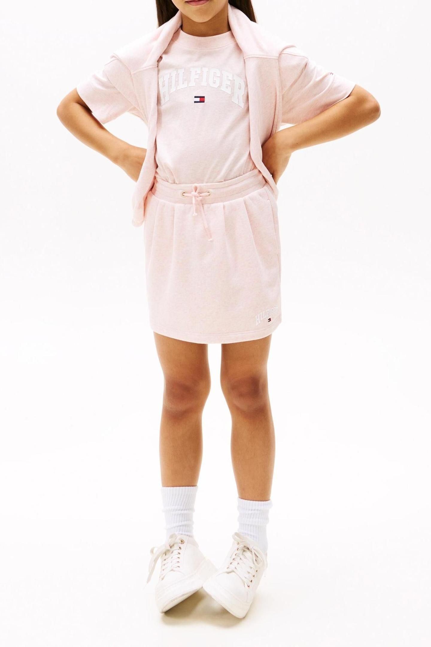 GIRLS PLEAT TERRY SKIRT CORAL ICE HEATHER 2