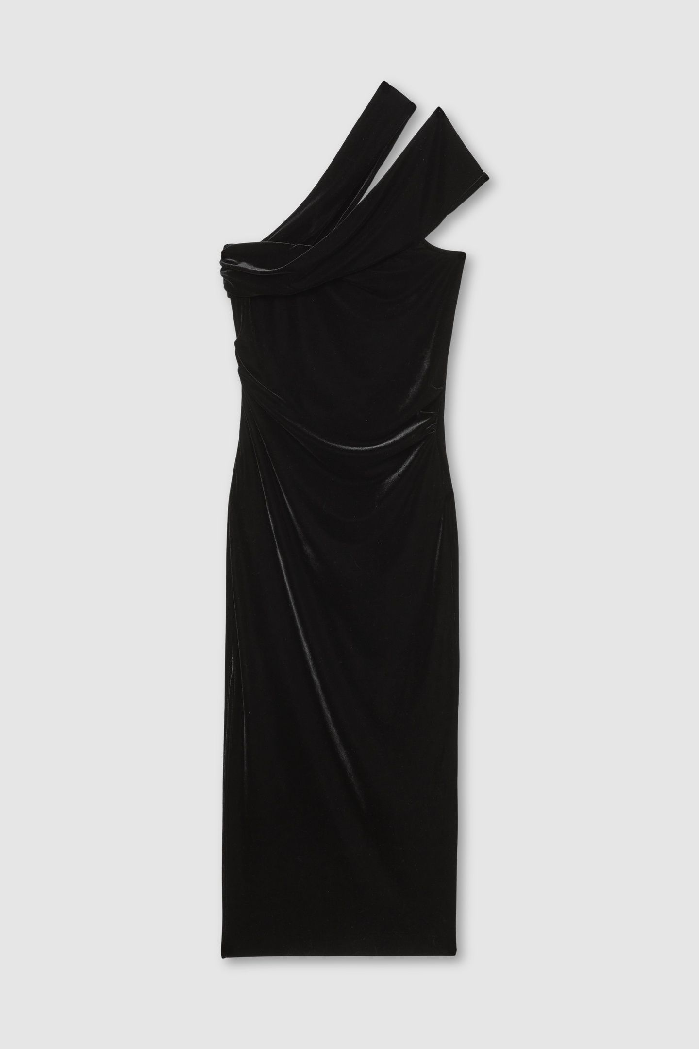 ONE SHOULDER VELVET MIDI DRESS BLACK 4