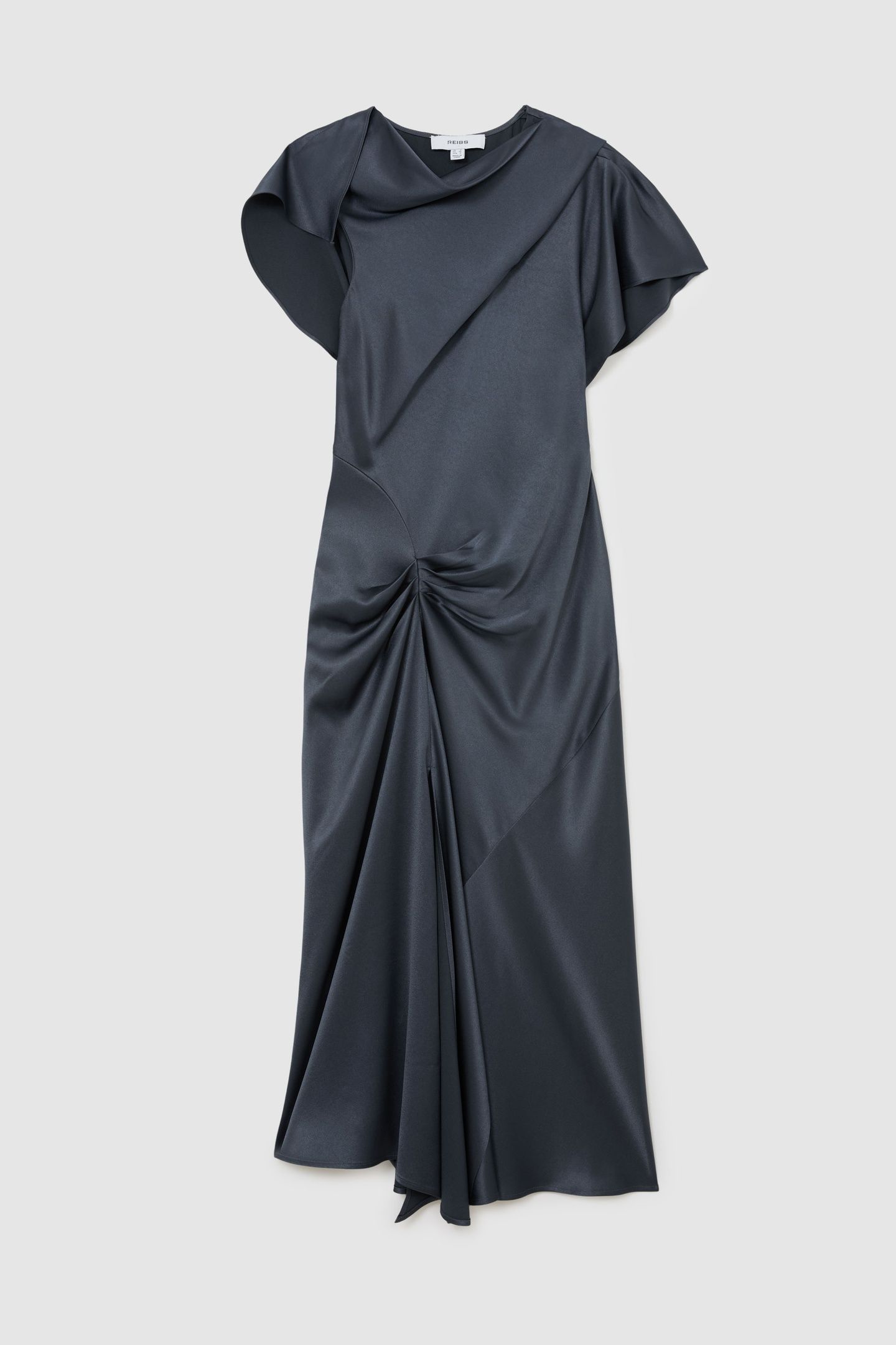 SATIN DRAPE DETAIL MIDI DRESS SLATE GREY 3