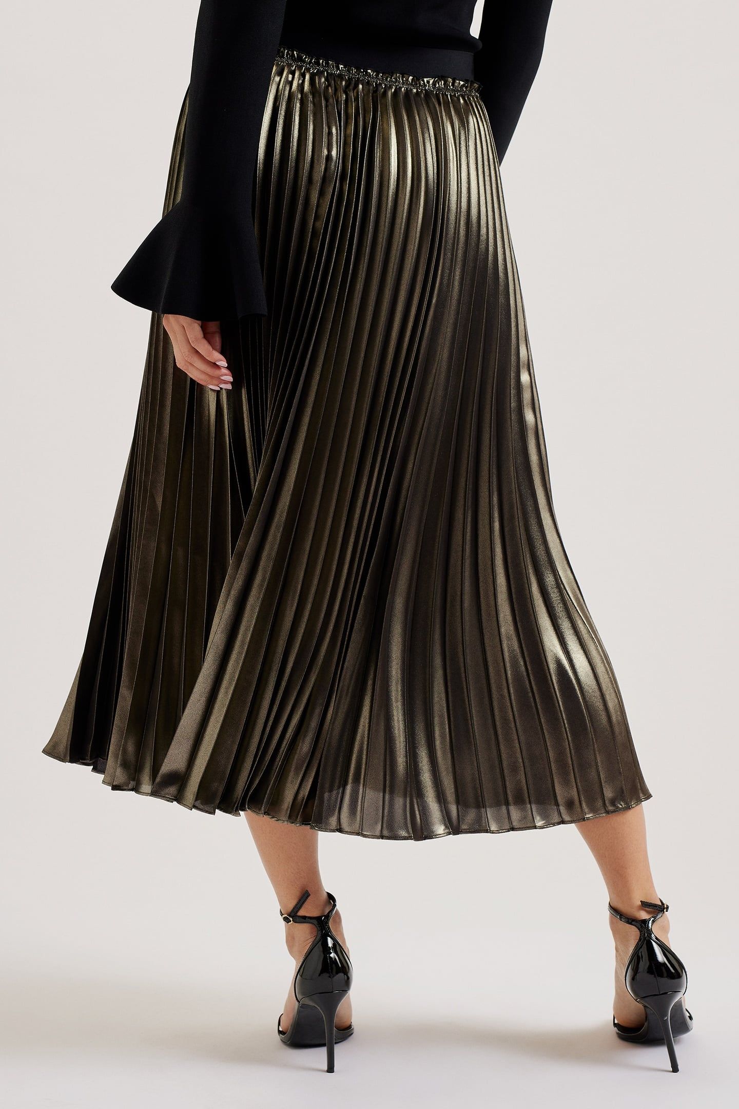 WMS KESE METALLIC PLEATED MIDI SKIRT GOLD 3