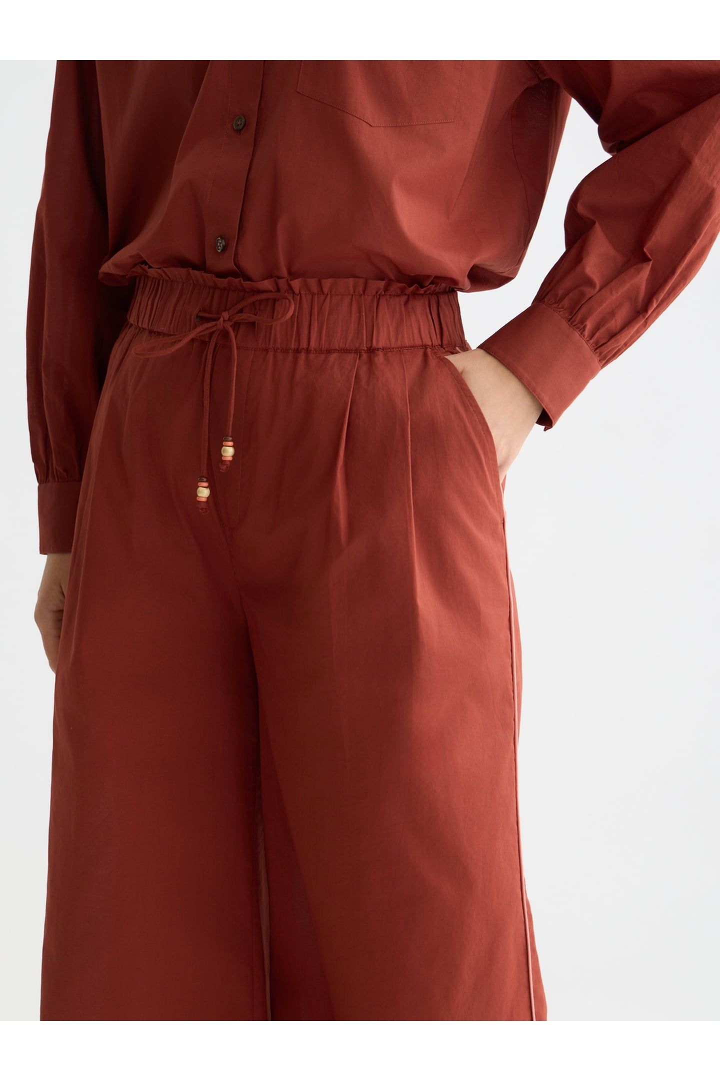 COTTON VOILE PULL ON BEACH PANTS BURNT HENNA 6