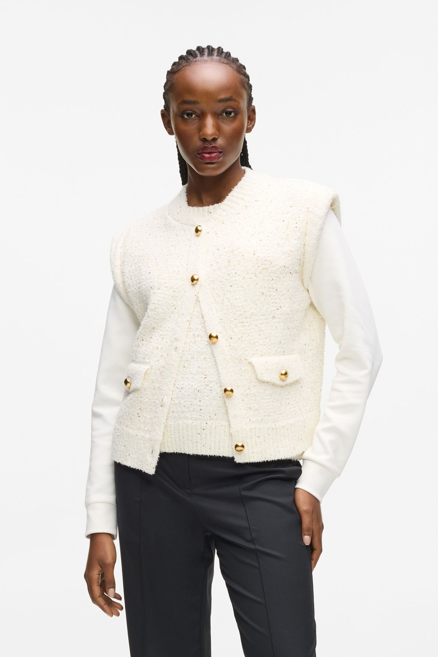 BOUCLE KNIT VEST CANNOLI CREAM 1