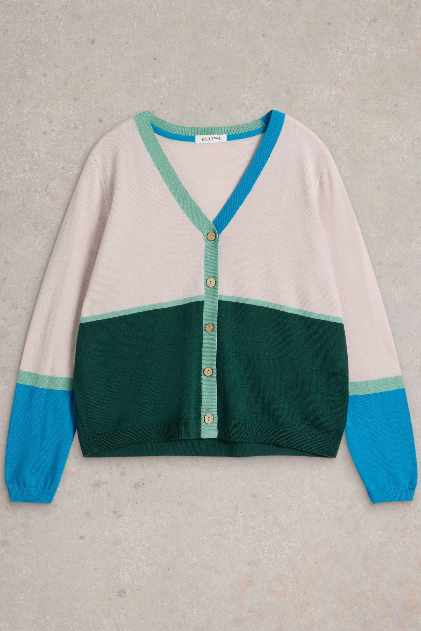 COLOUR BLOCK MERINO CARDI NAT MLT 4
