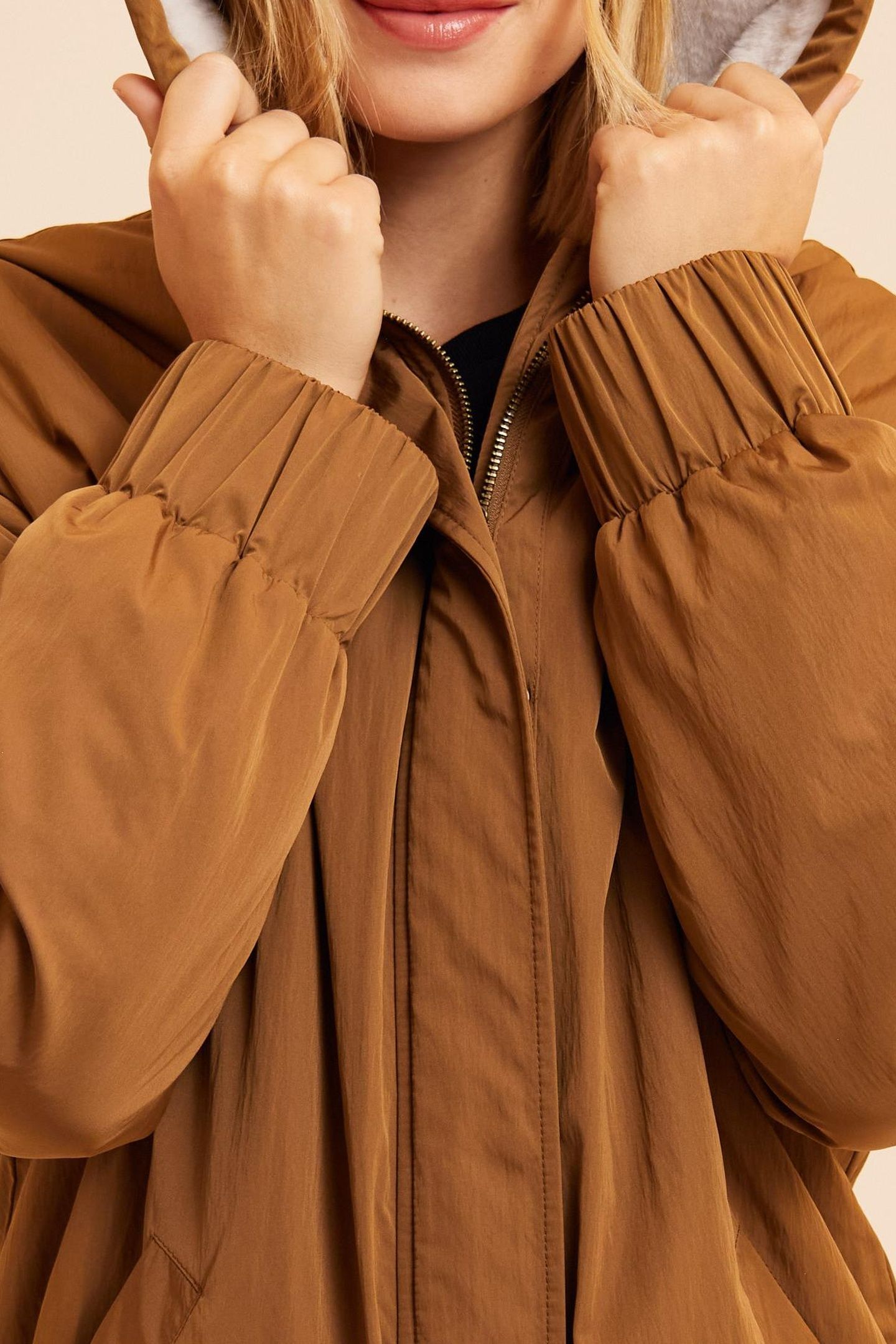 CAMEL NYLON FUR-LINED PARKA 4
