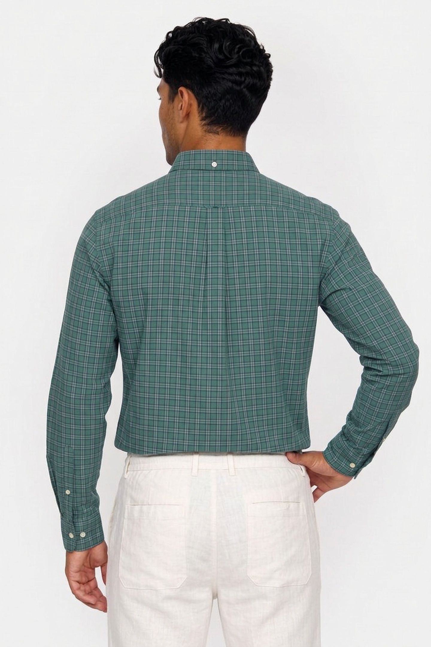 REG POPLIN CHECK SHIRT WOODY GREEN 2