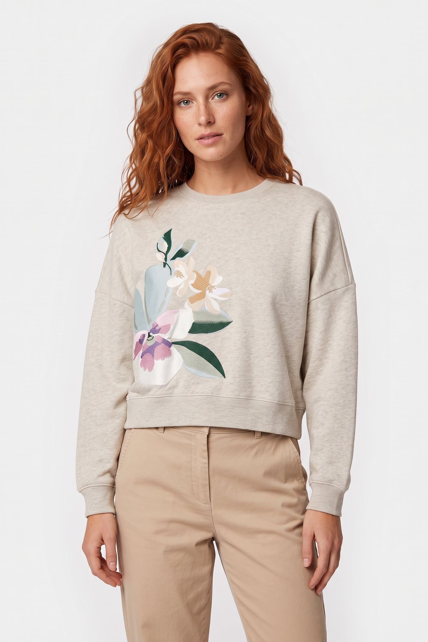 PRINTED EMBROIDERED SWEATSHIRT GREY-MARL 1