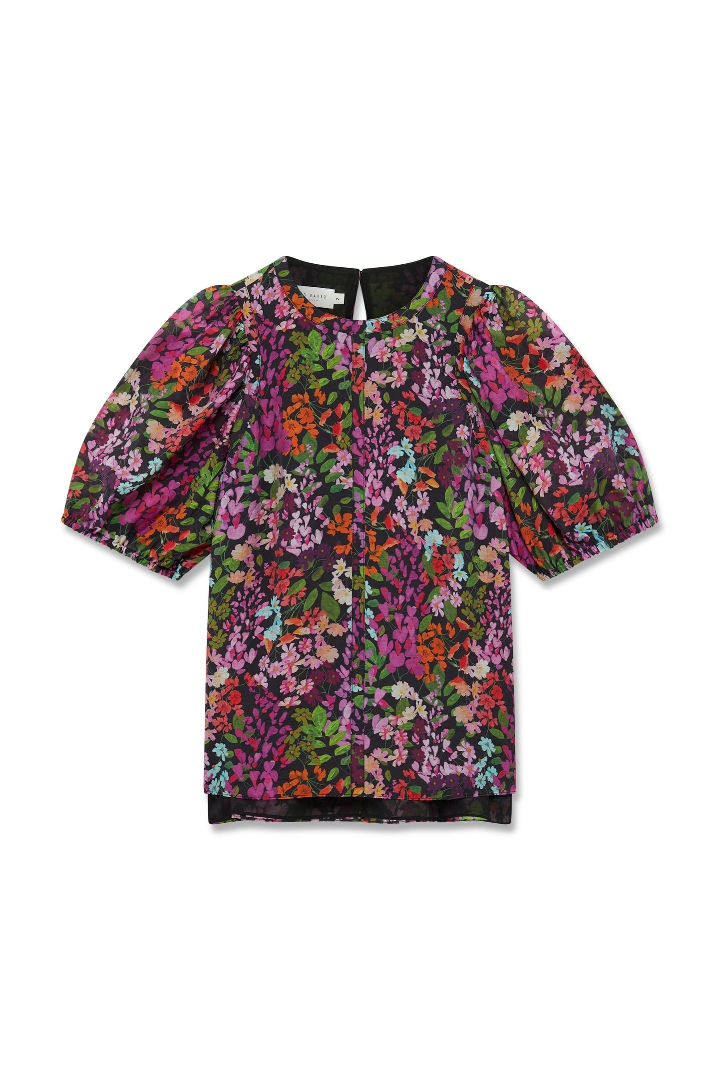 PRINTED PUFF SLEEVE TOP BLACK 3