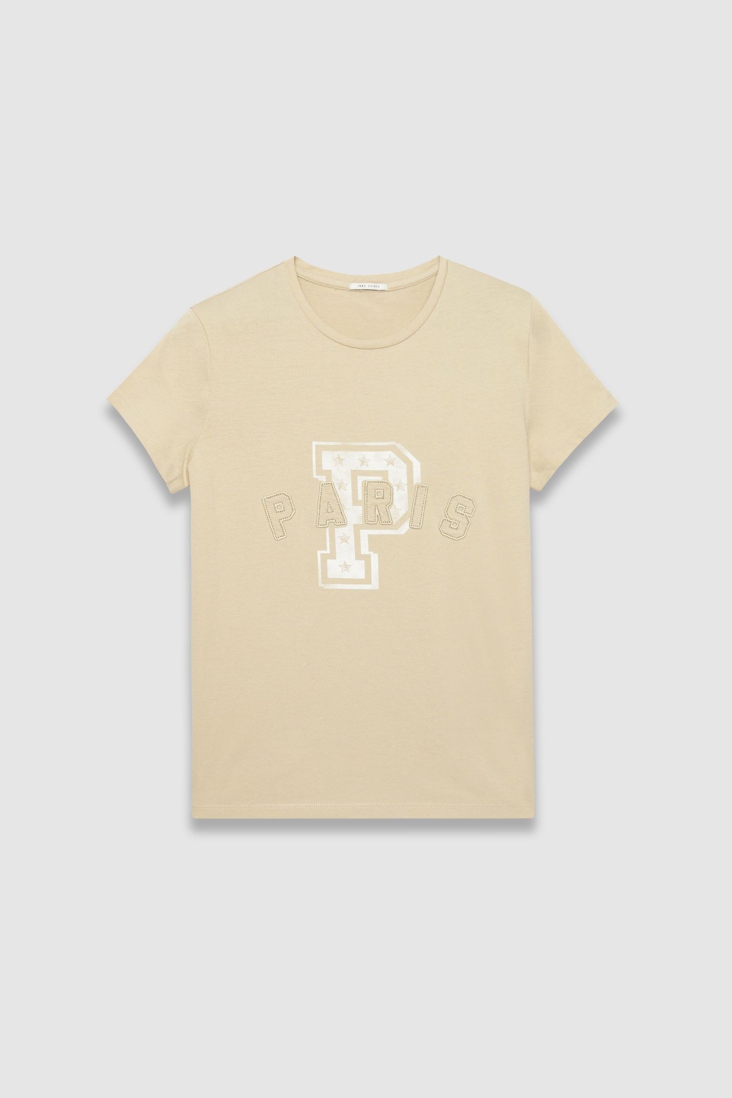 BEIGE T-SHIRT WITH EMBROIDERED LETTER SLOGAN 4