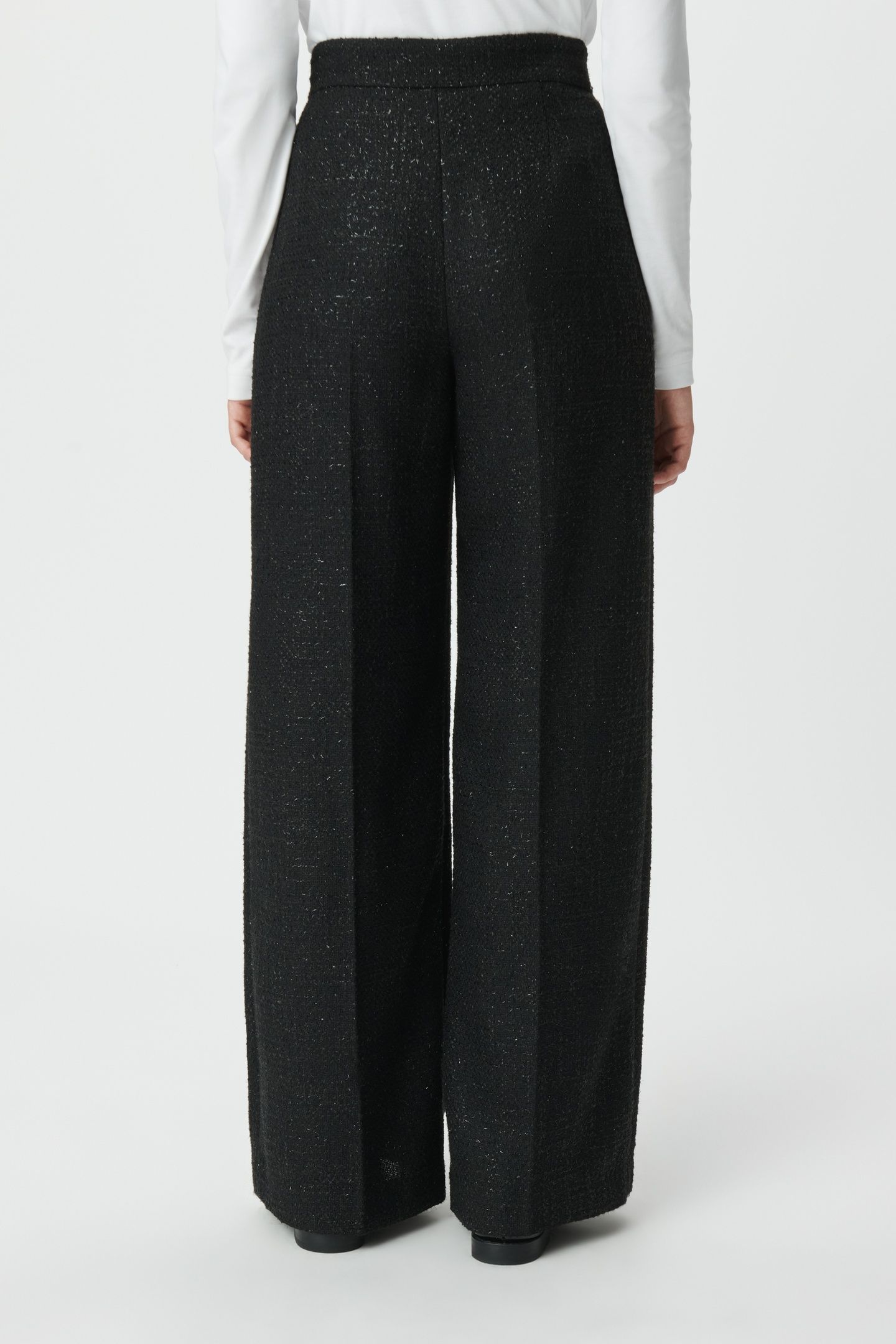 BLACK GLITTER TWEED-STYLE WIDE-LEG TROUSERS 2