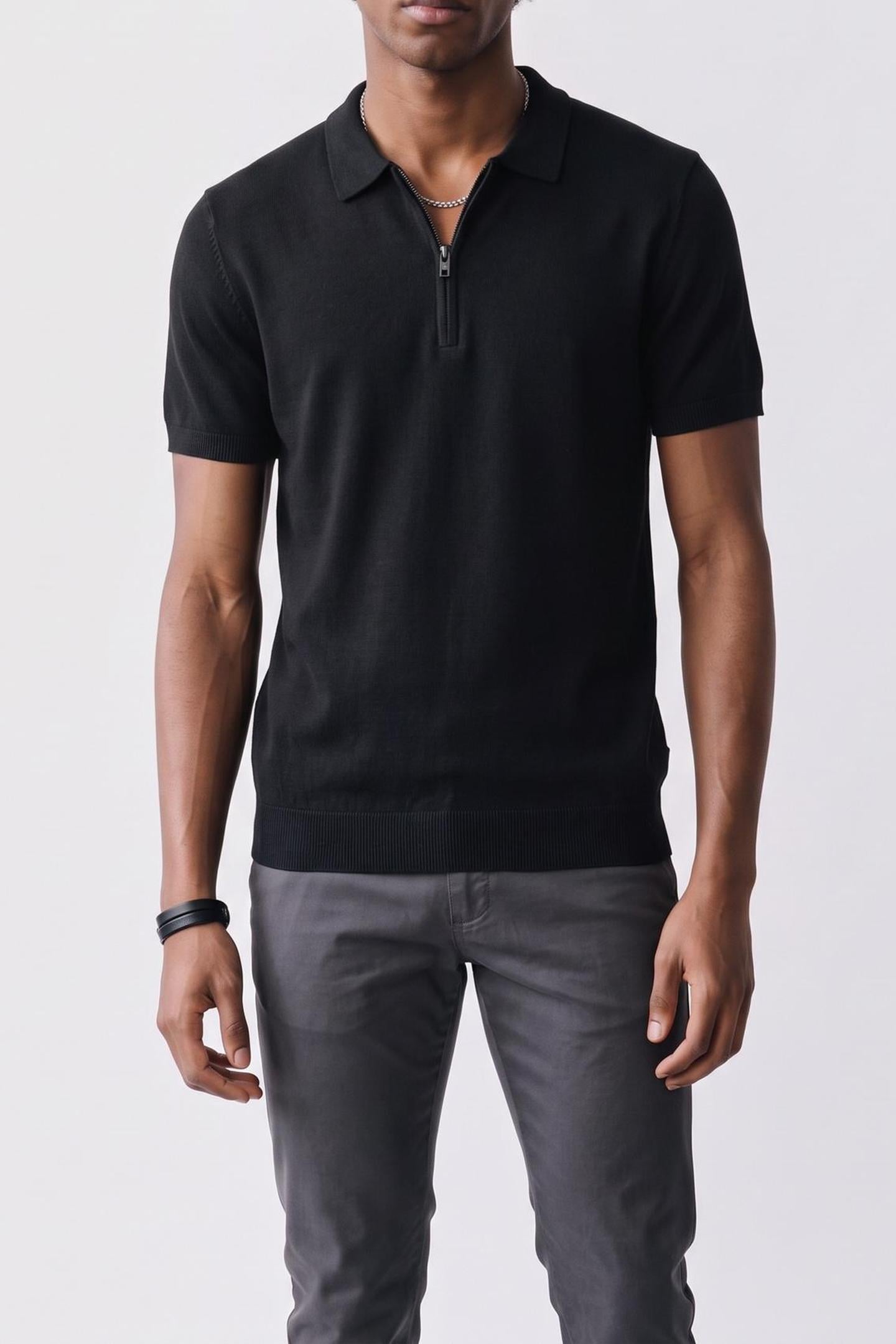 POLO ZIP S/S LUX BLACK 1
