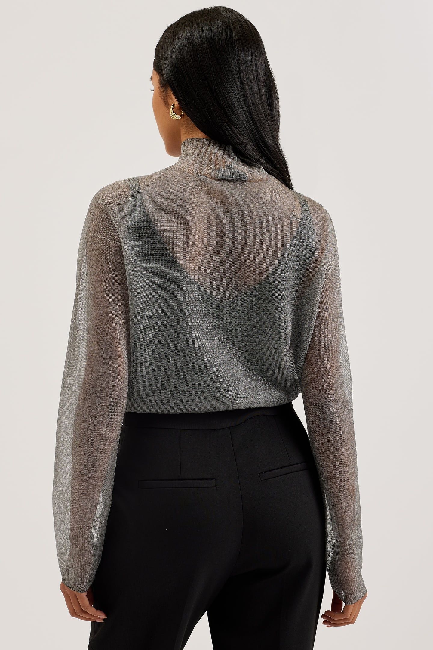 TAYLAW SHEER FUNNEL NECK TOP GREY 2