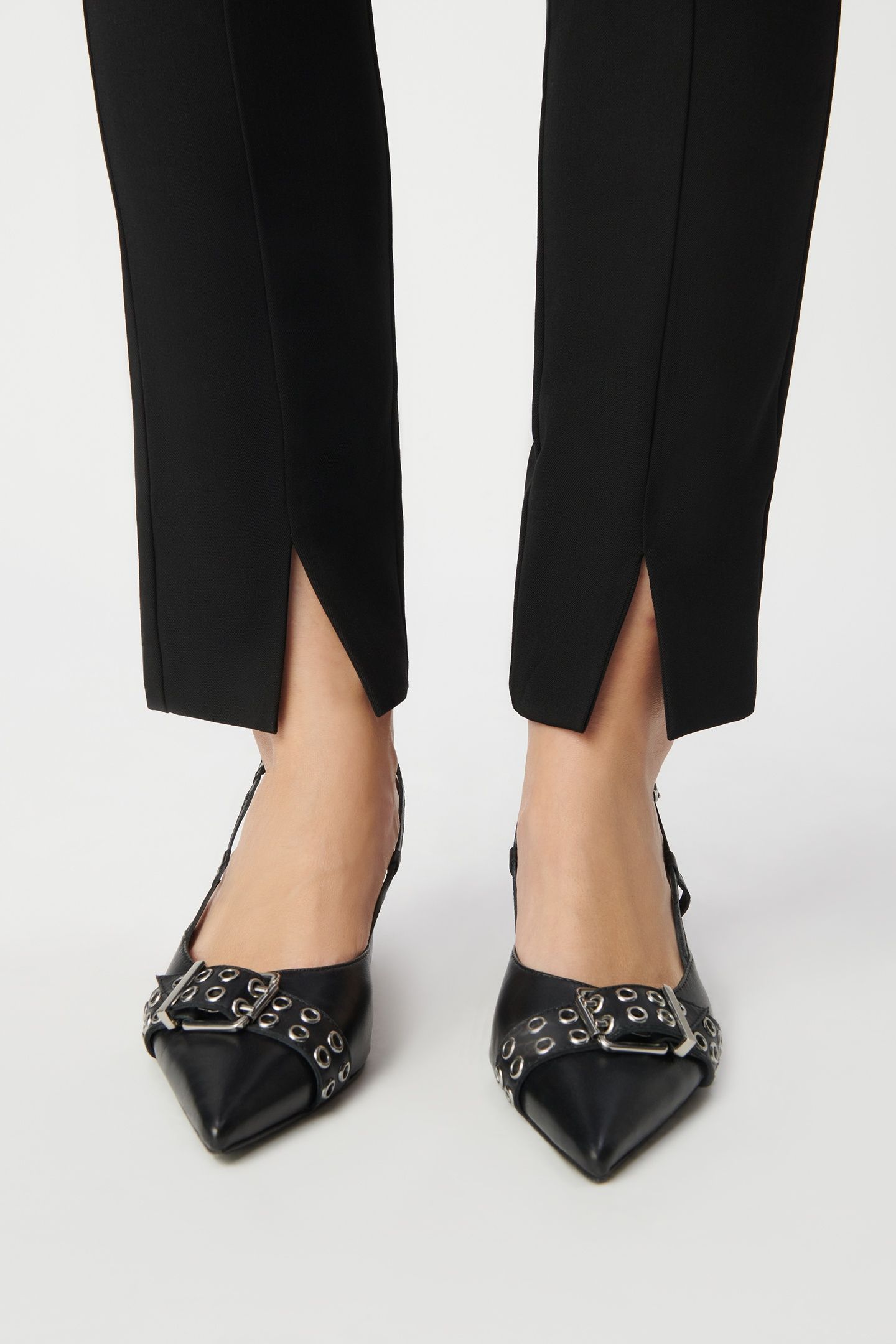 SLIM-FIT BLACK TWILL TROUSERS WITH FRONT SLIT 5