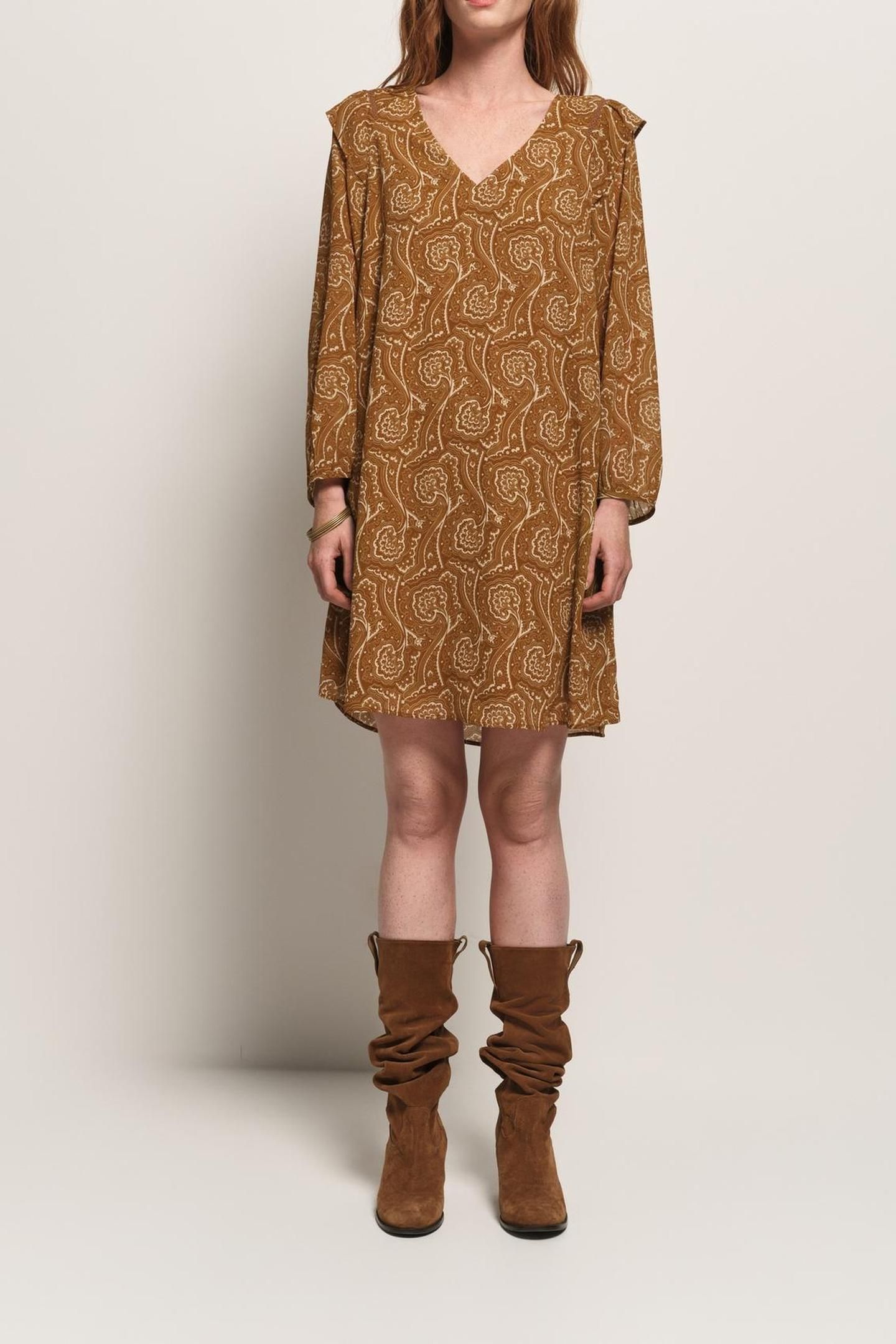 REILLY - YELLOW RECYCLED POLYESTER DRESS WITH FLORAL HARMONY 4