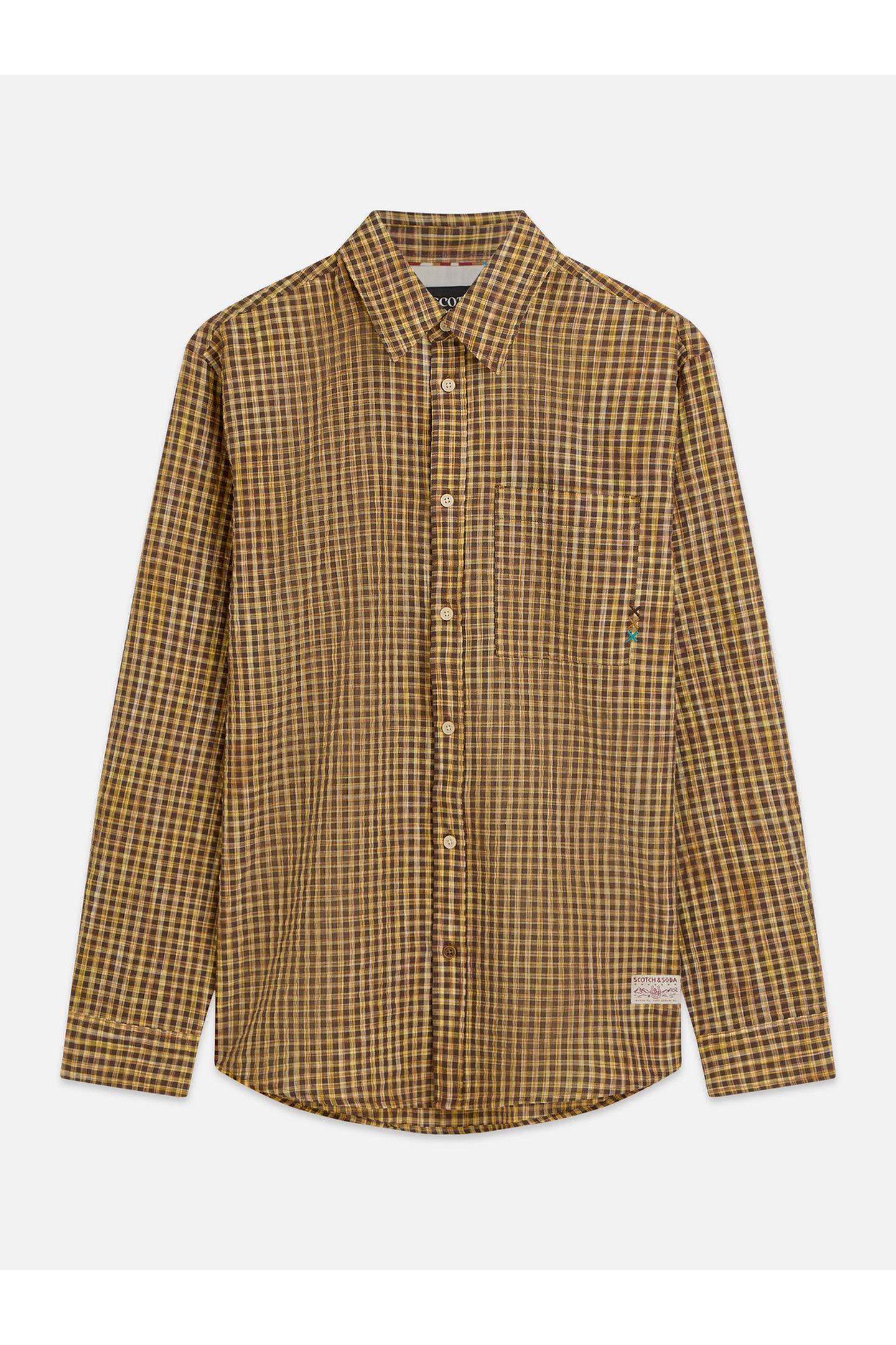 SEERSUCKER MICRO CHECK RELAXEDFIT SHIRT MEDIUM BROWN 4