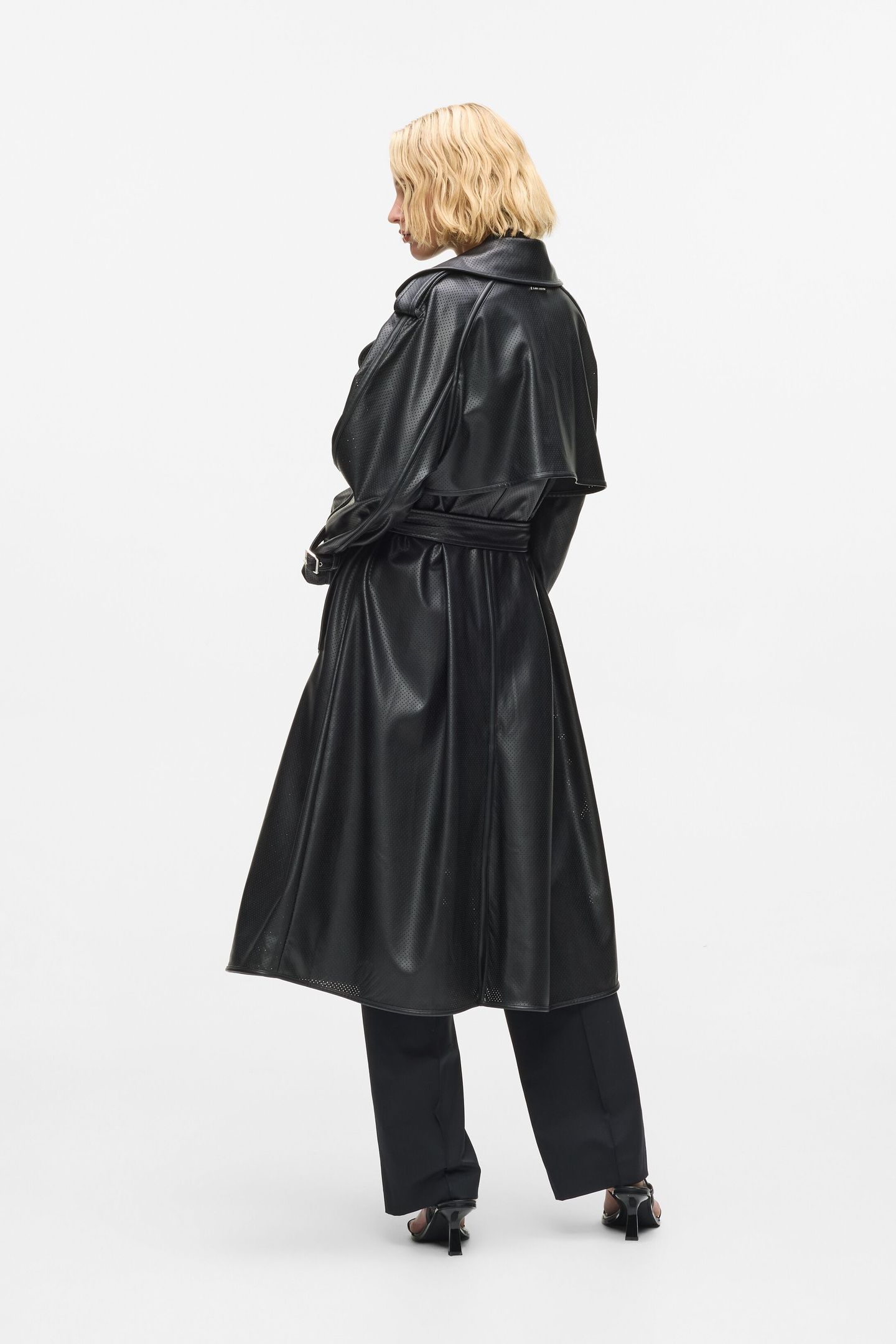 PERFORATED FAUX LEATHER TRENCH BLACK 3