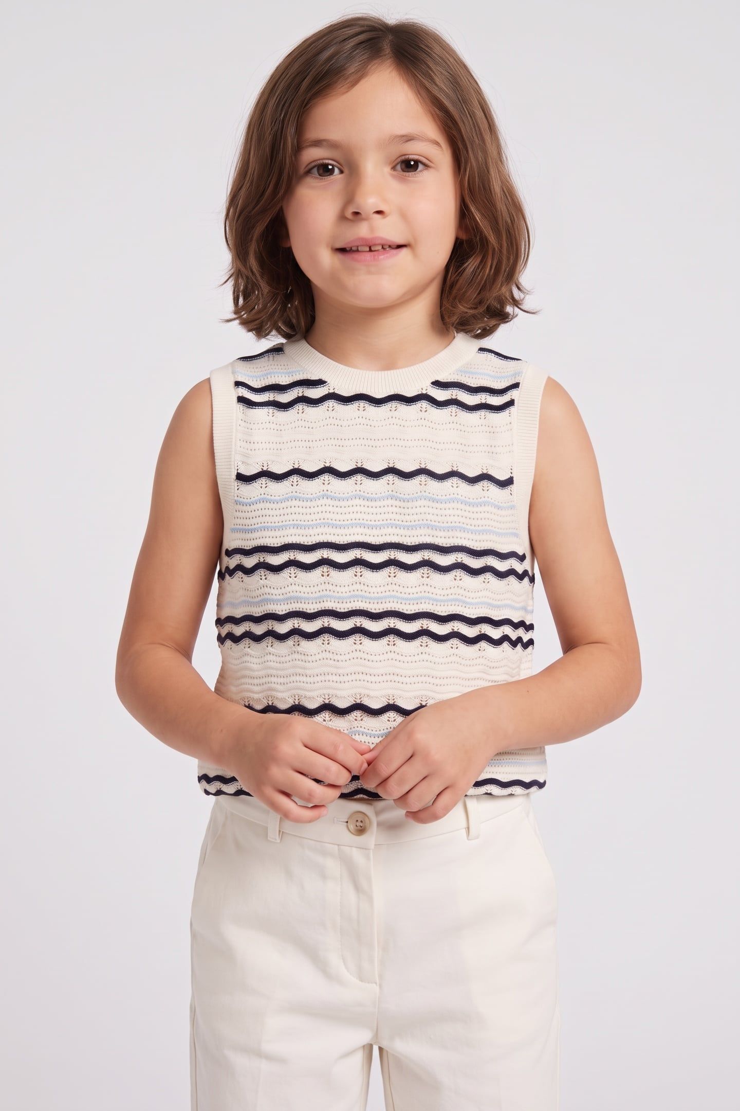 TEEN GIRLS KNITTED VEST TOP CREAM 1