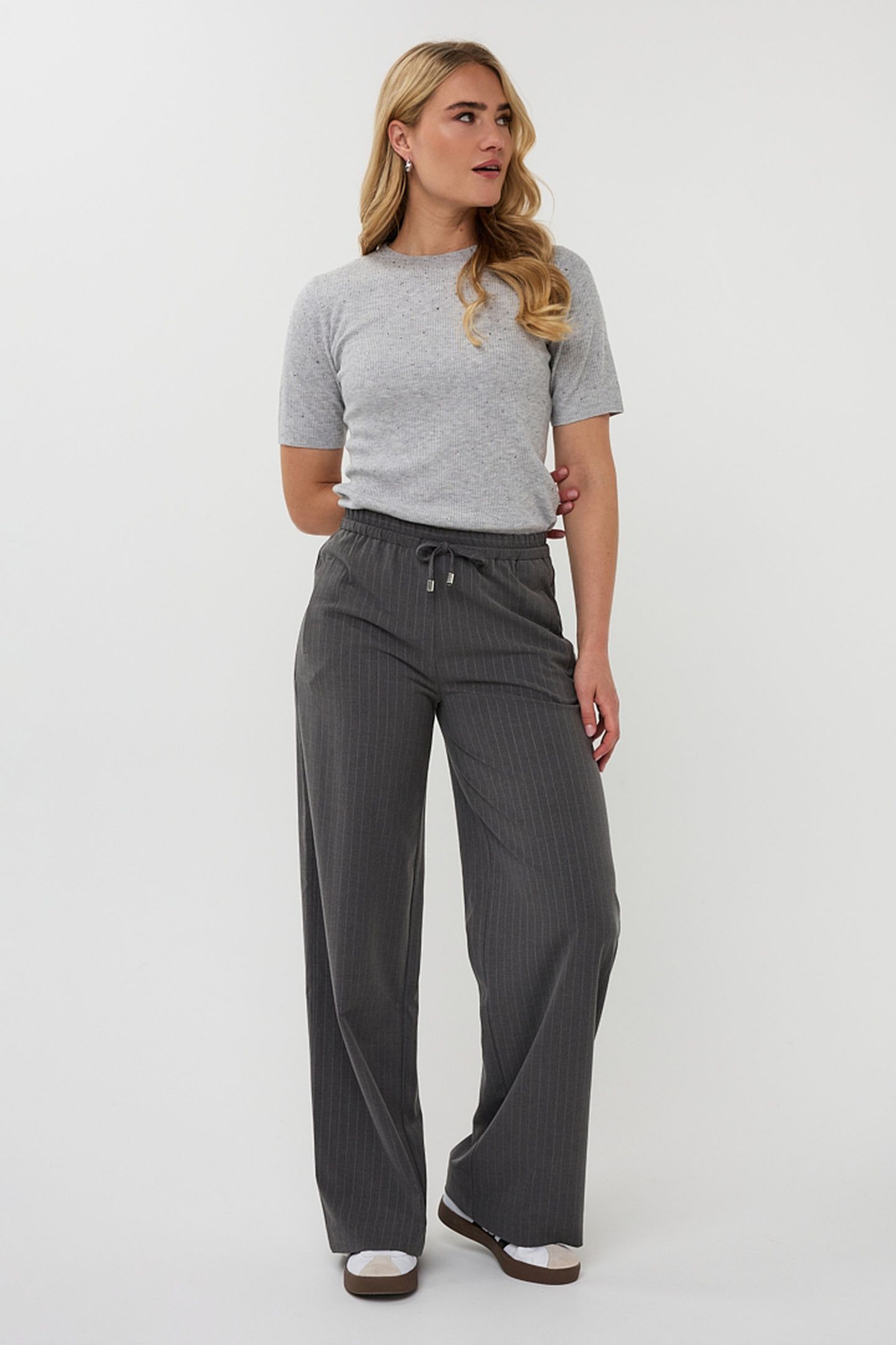 TOP RIB S/SLVE STUDS LIGHT GREY MELANGE 1