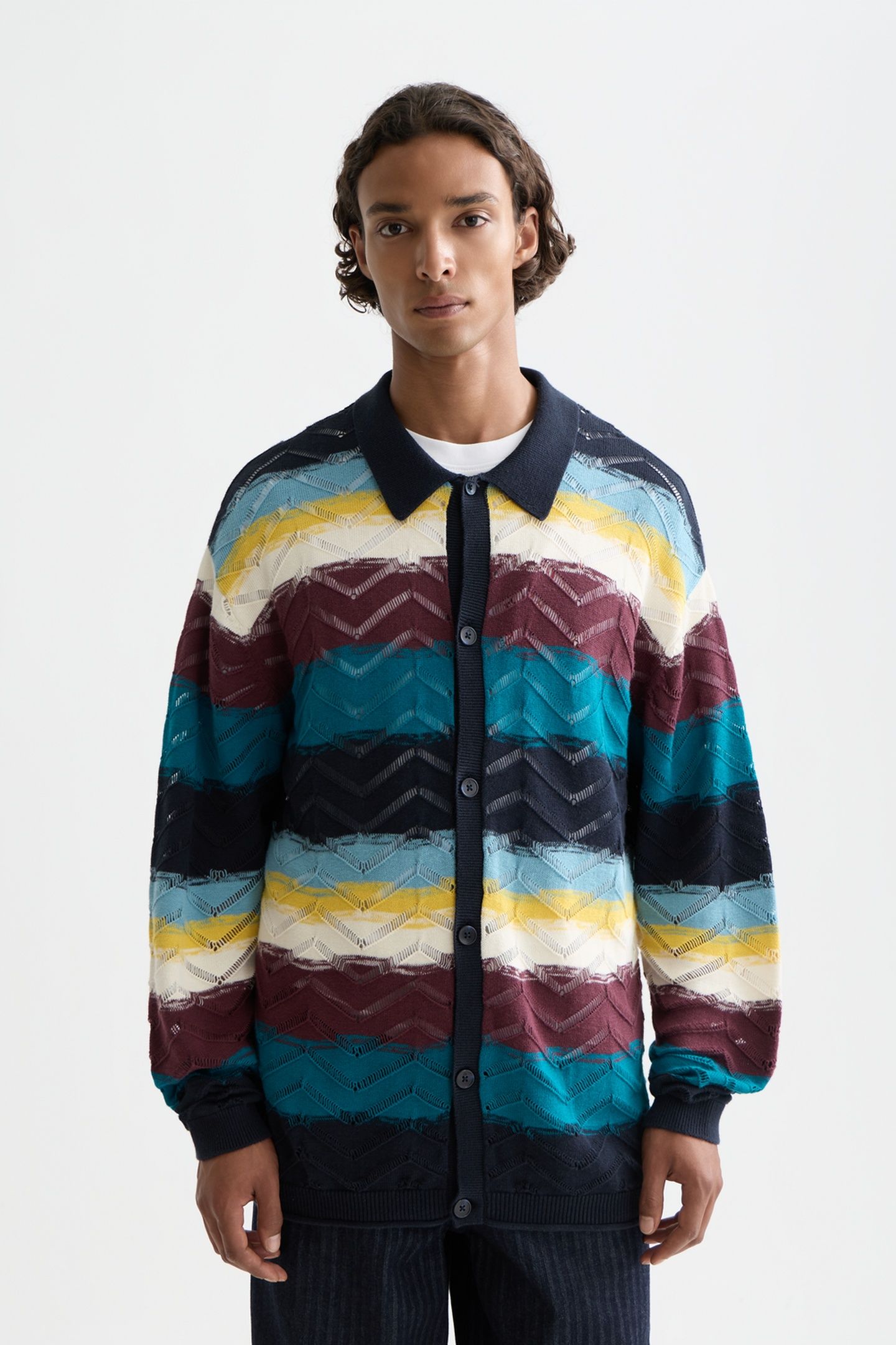 OPEN STRUCTURE KNITTED CARDIGAN NAVY 1