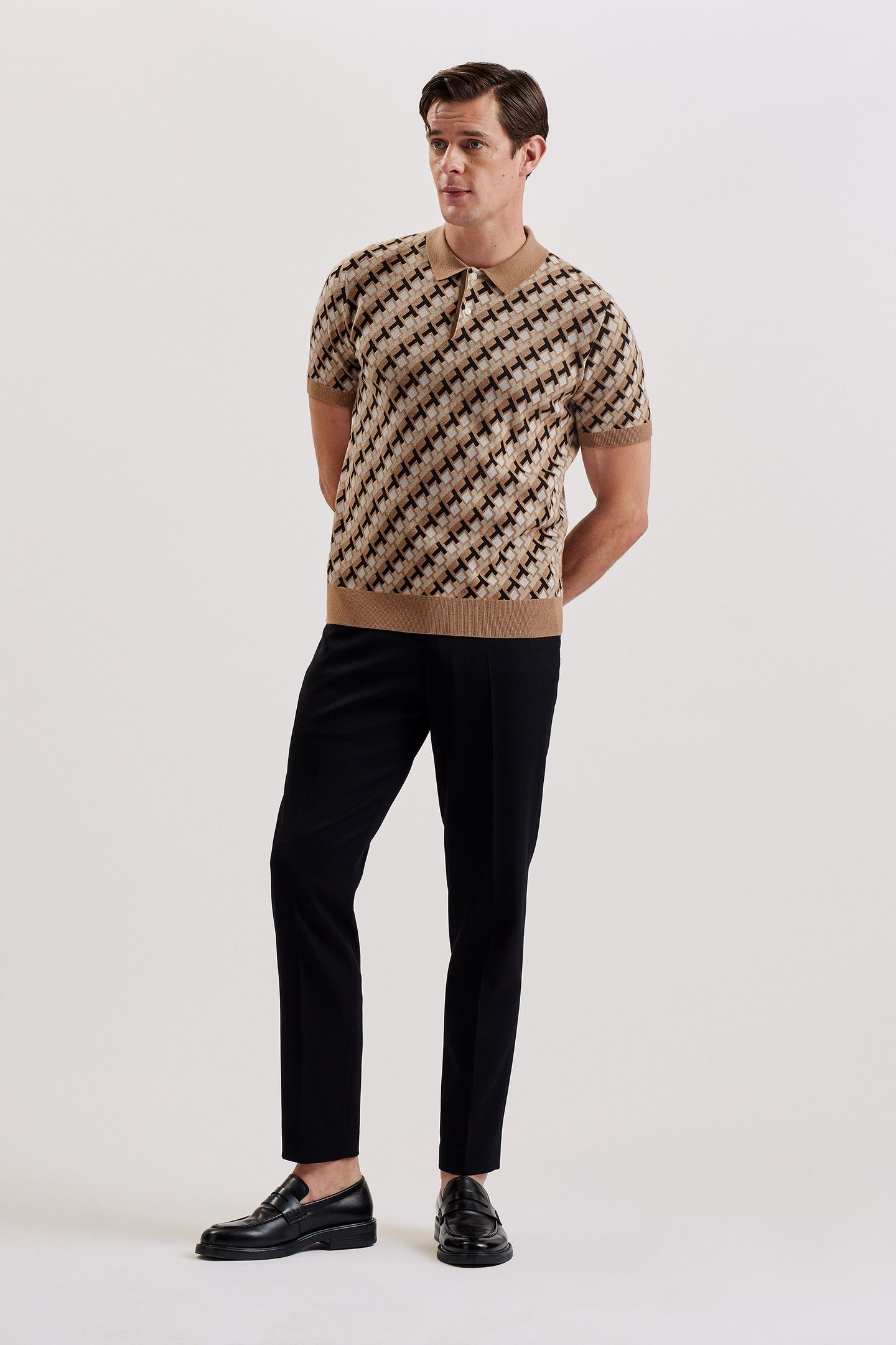 SEFERRY SS TEXTURED T JACQUARD BUTTON BROWN 3