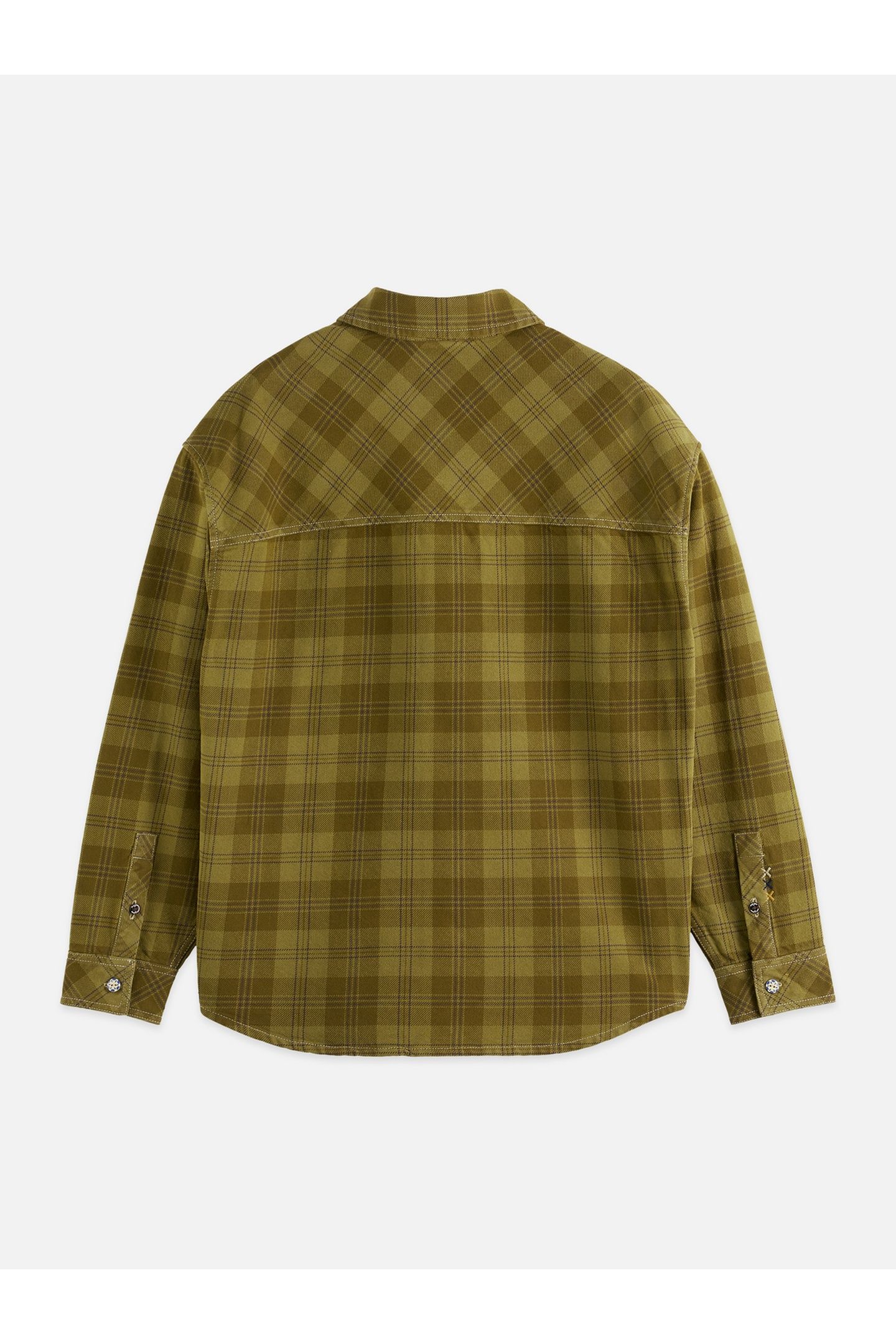 WASHED DENIM CHECKED OVERSHIRT DARK GREEN 2