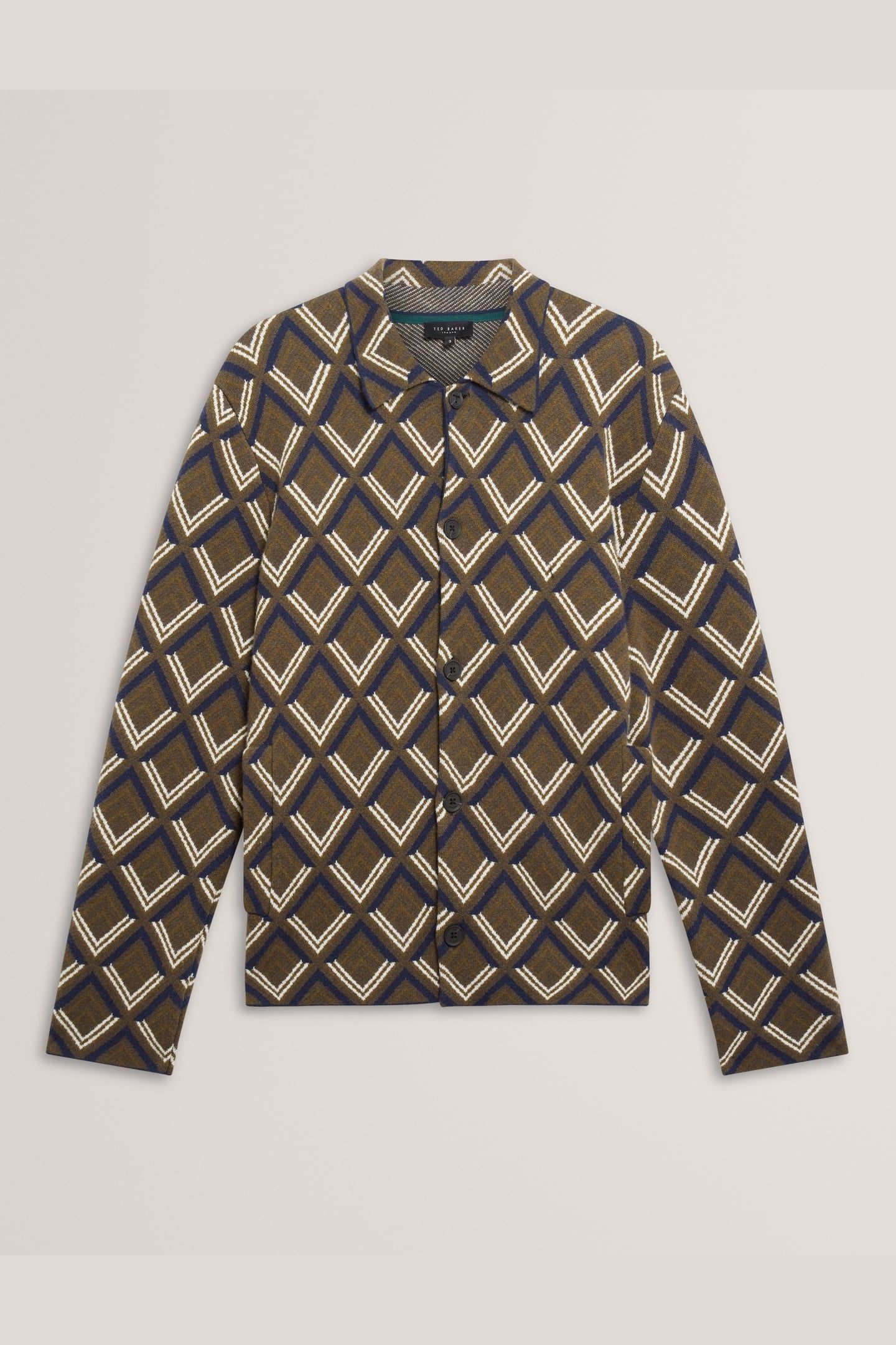 GEO JACQUARD KNITTED JACKET KHAKI 3