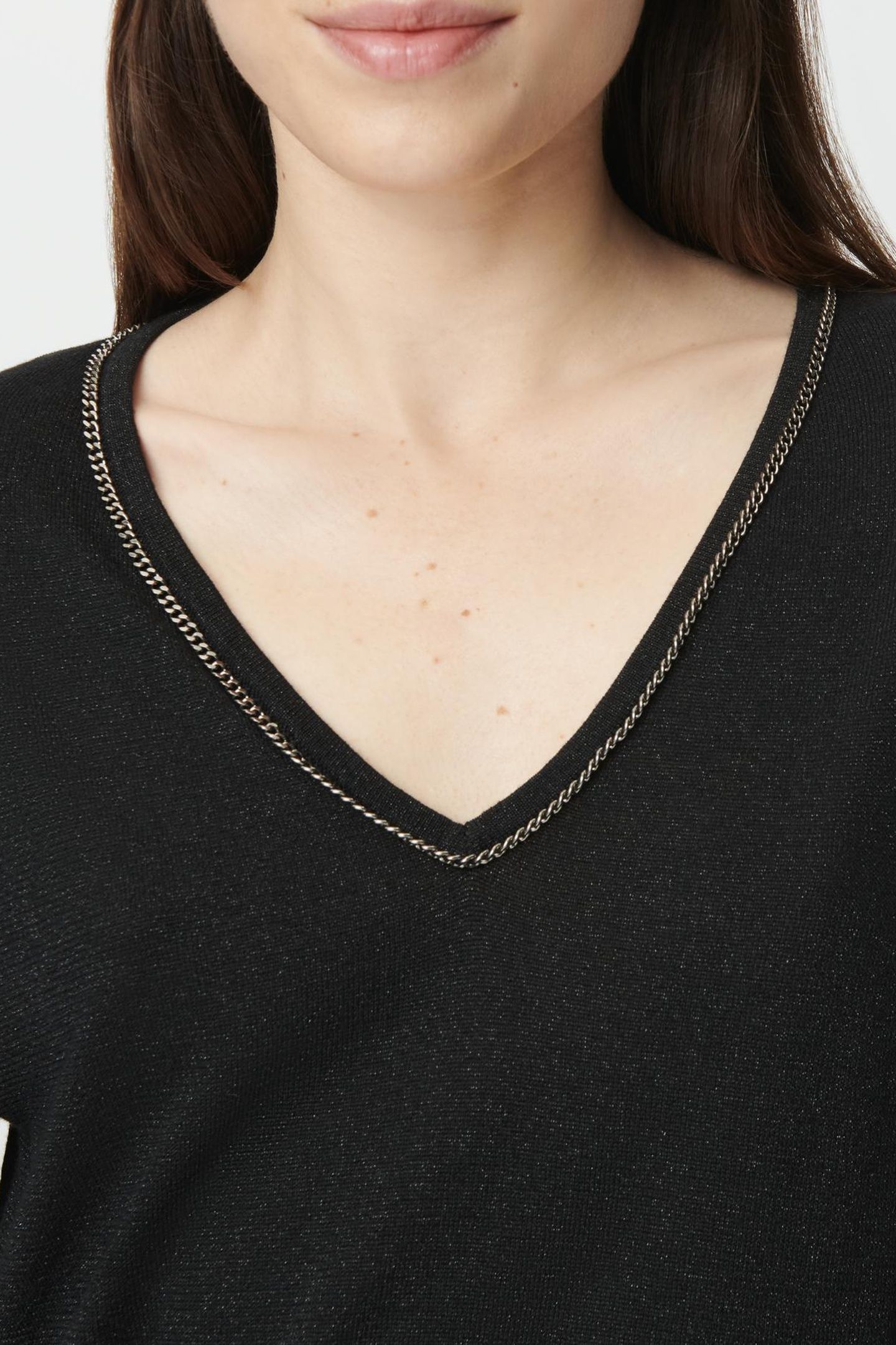 BLACK FINE LUREX KNIT SWEATER WITH JEWEL NECK 5
