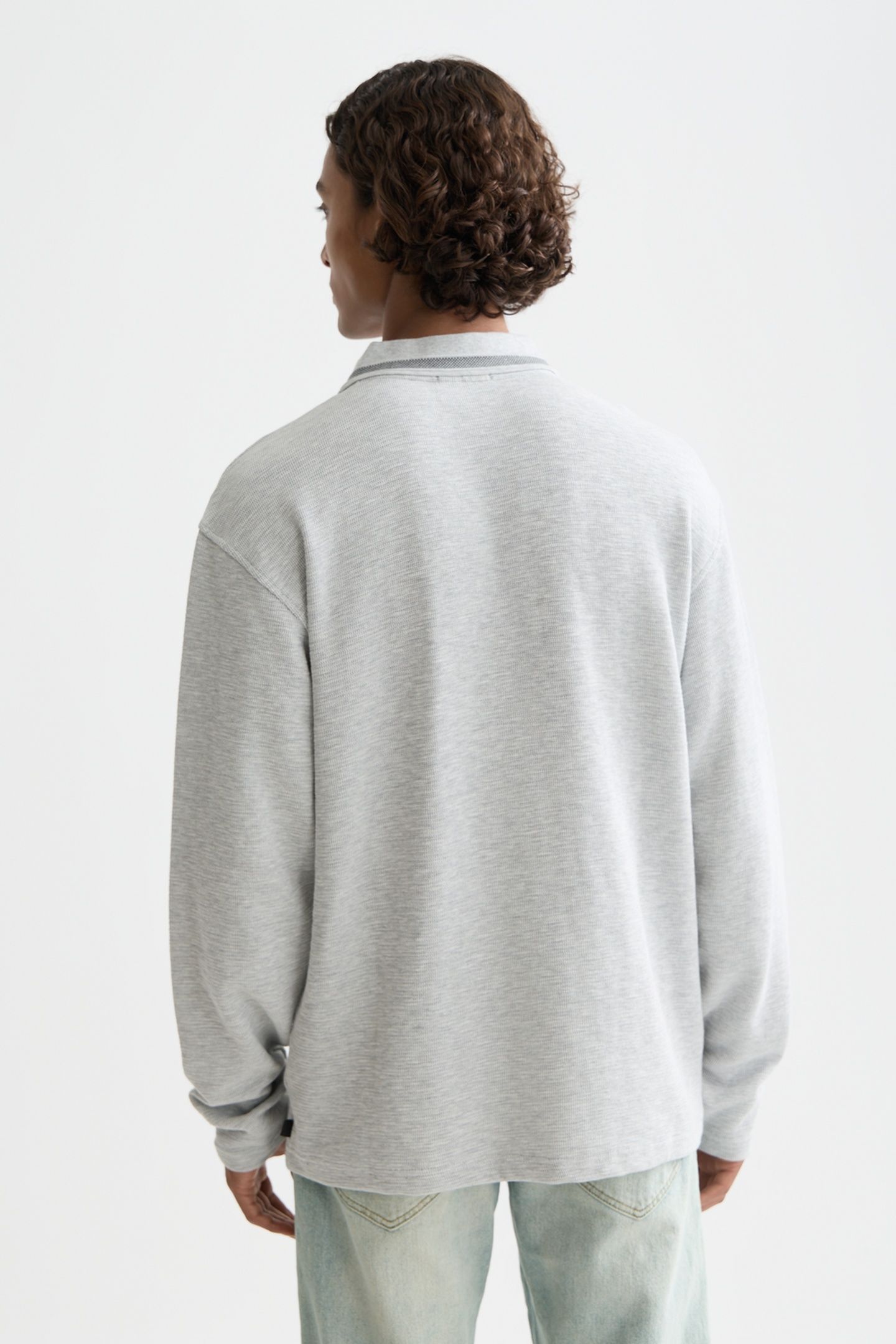 STRUCTURED RELAXED-FIT LONG-SLEEVED POLO LIGHT PASTEL GREY 2