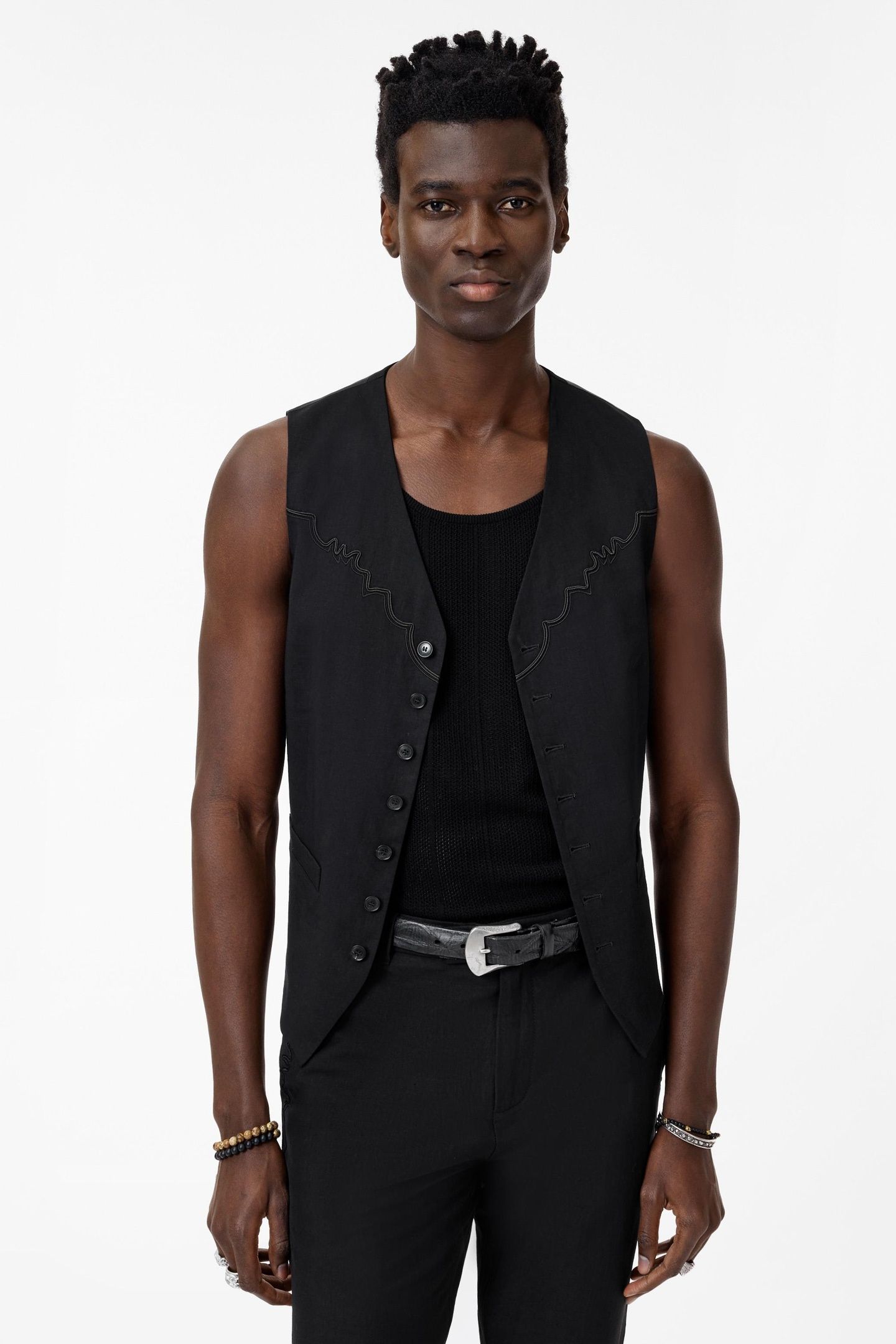 THEODORE VEST - VEST WITH SHAPED BOTTOM BLACK 1