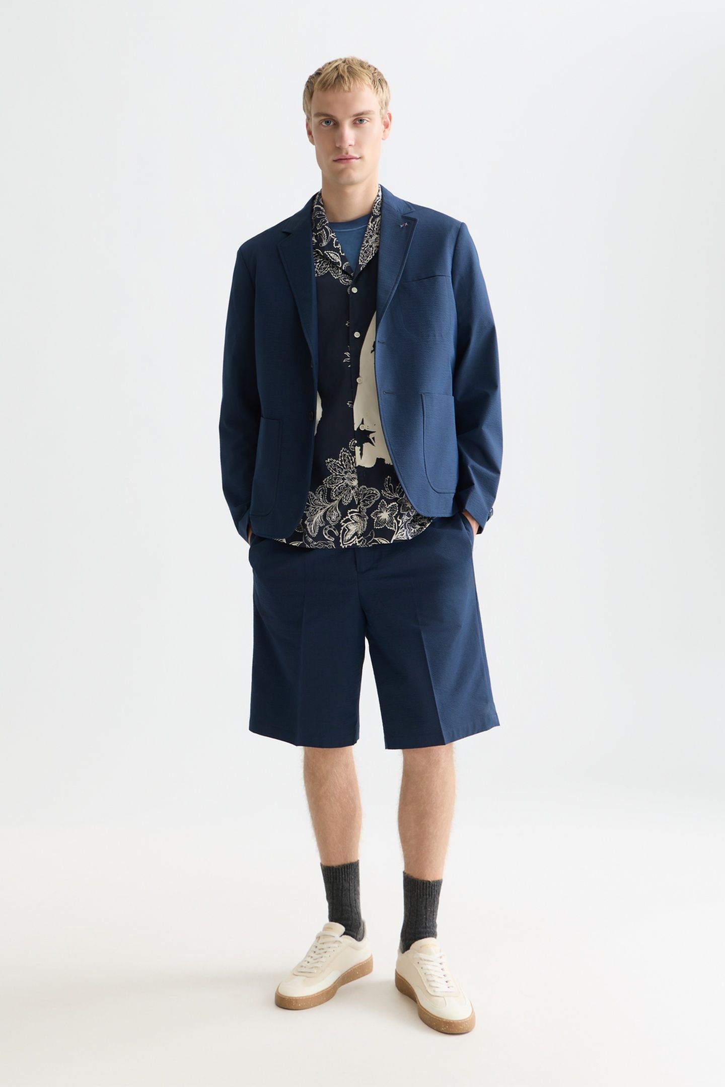 SEERSUCKER WIDEFIT BERMUDA SHORTS NAVY 3