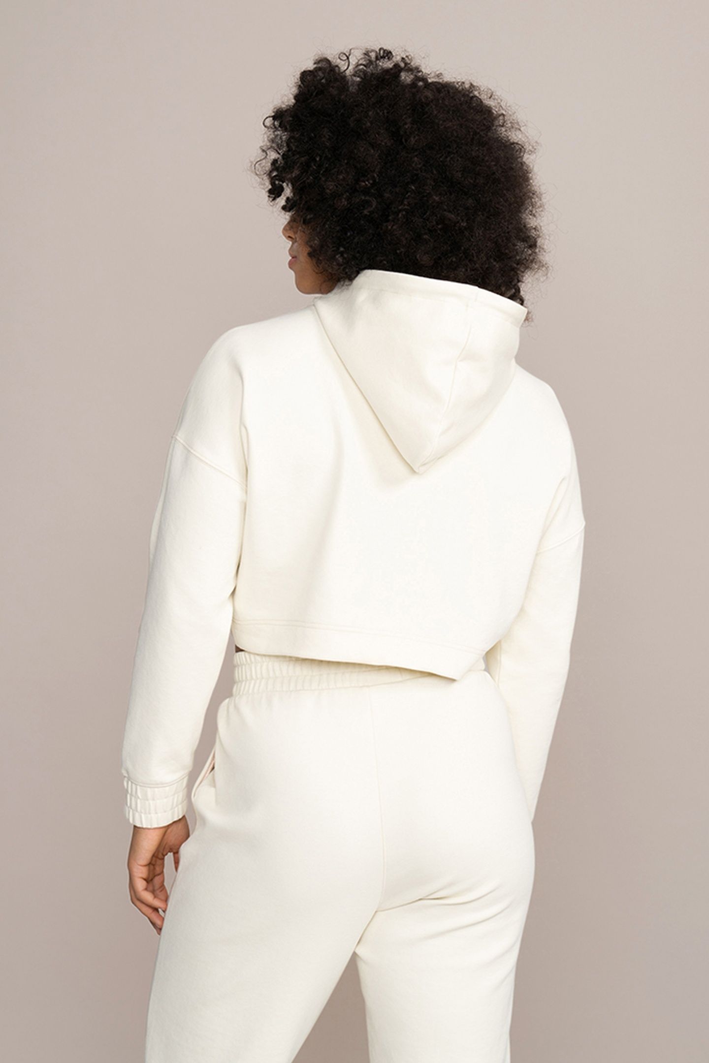 LADIES CROPPED HOODIE RUBBER PRINT OFF-WHITE 3
