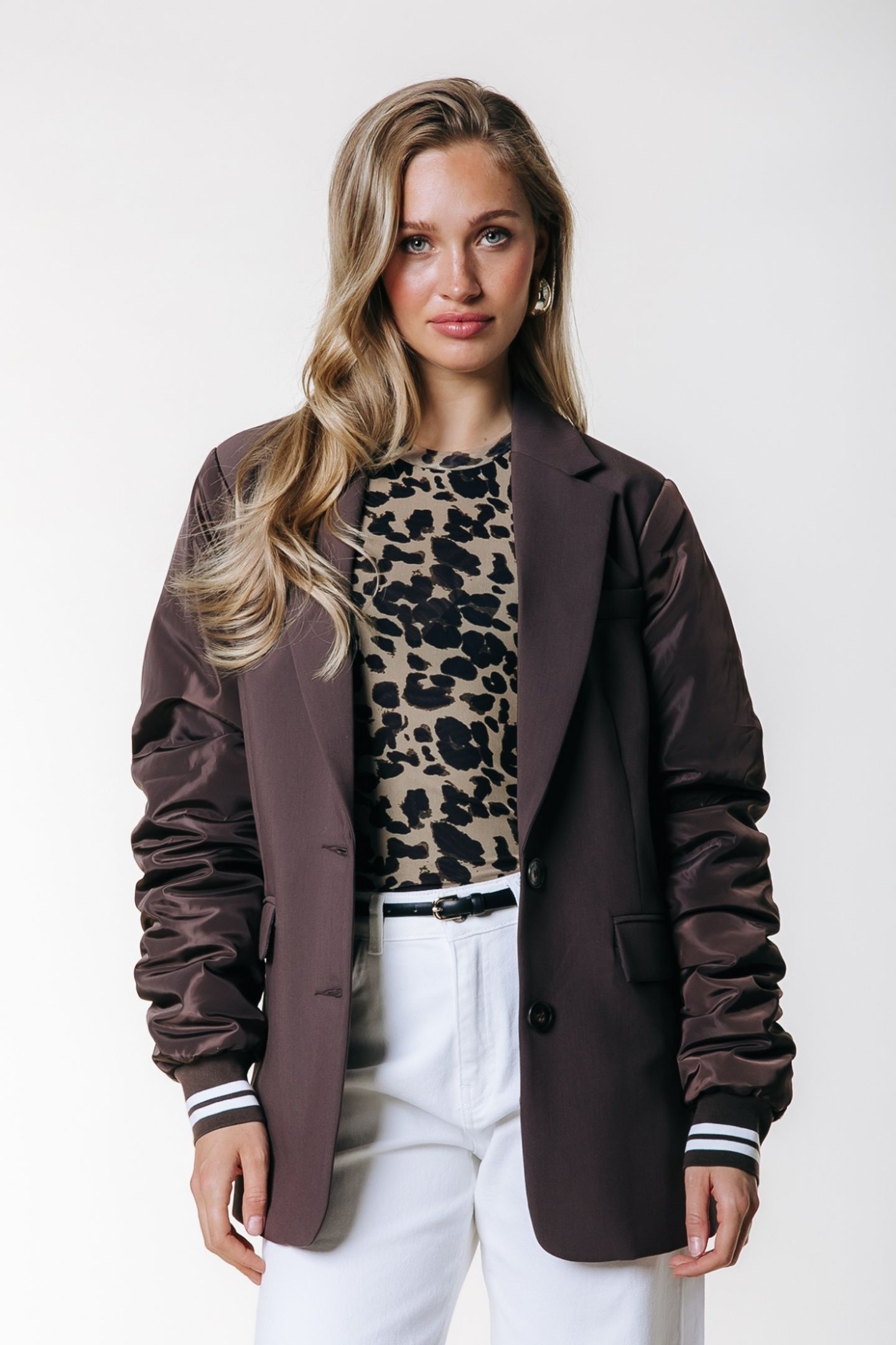 GEMMA CONTRAST SLEEVE BLAZER BROWN 2