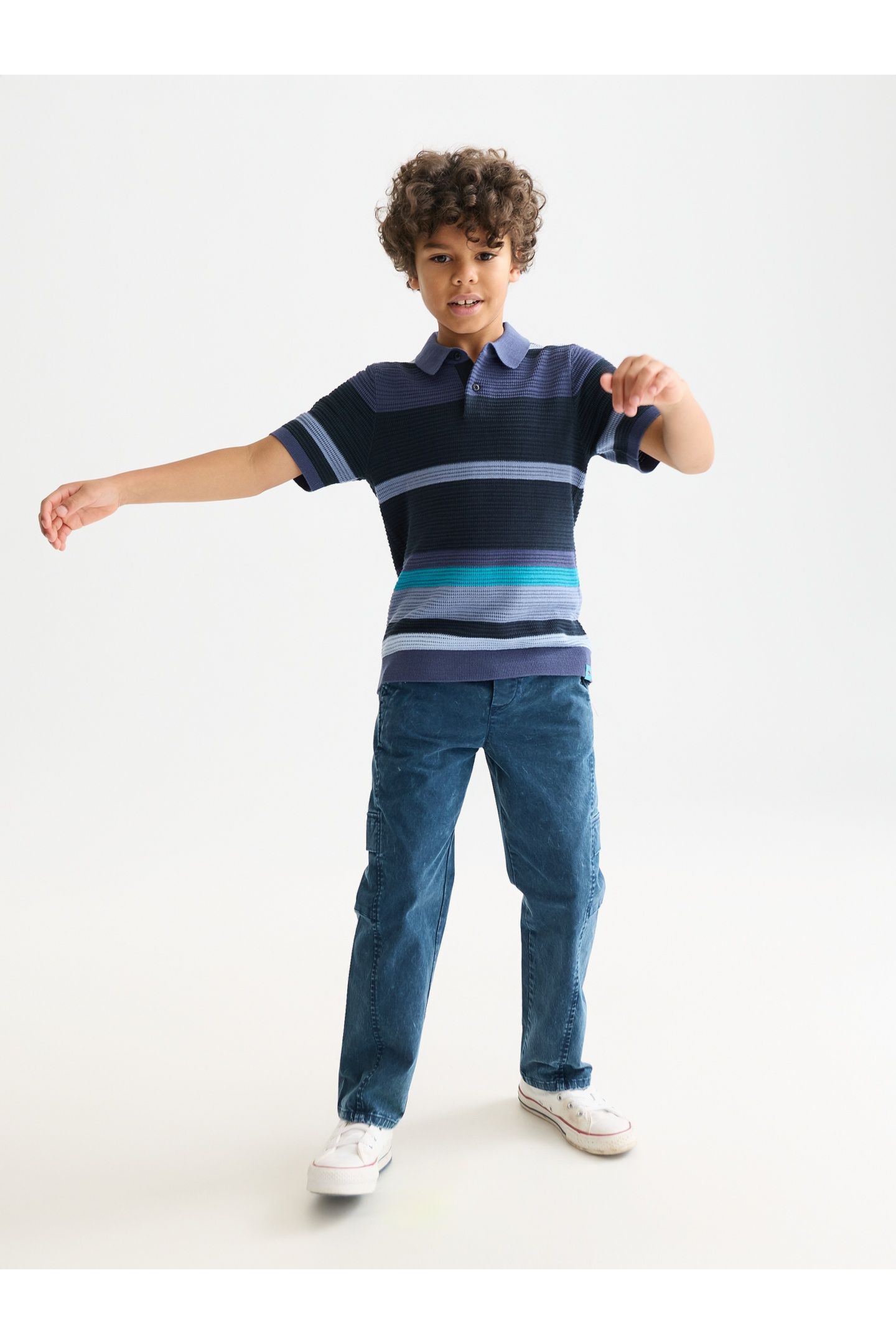 BOYS STRUCTURED KNITTED STRIPED POLO NAVY 3