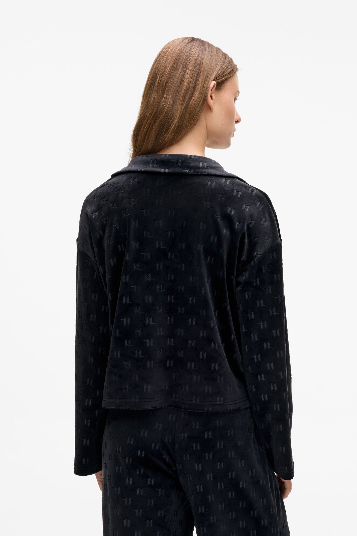 MONOGRAM VELOUR POLO LS TOP BLACK 2