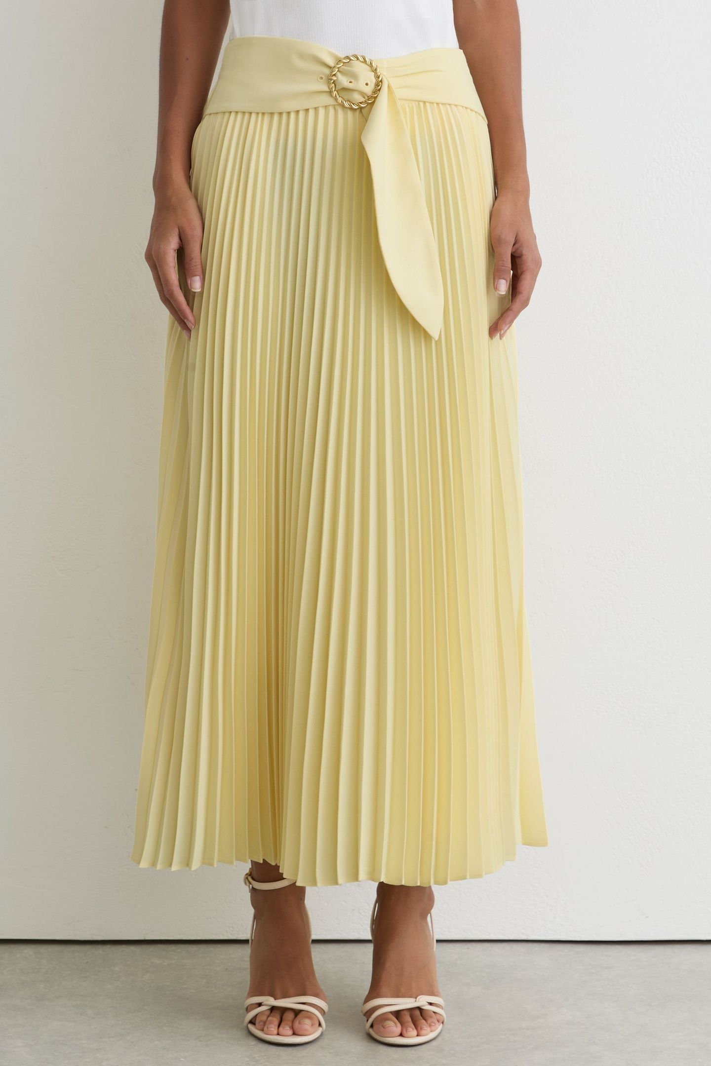 BELTED PLEATED MIDI SKIRT YELLOW 3