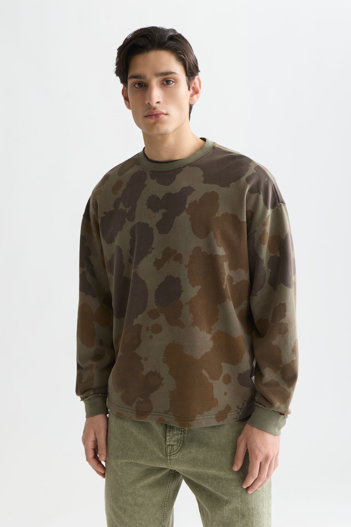 PRINTED OVERDYED LOOSEFIT SWEATSHIRT DARK BEIGE 1