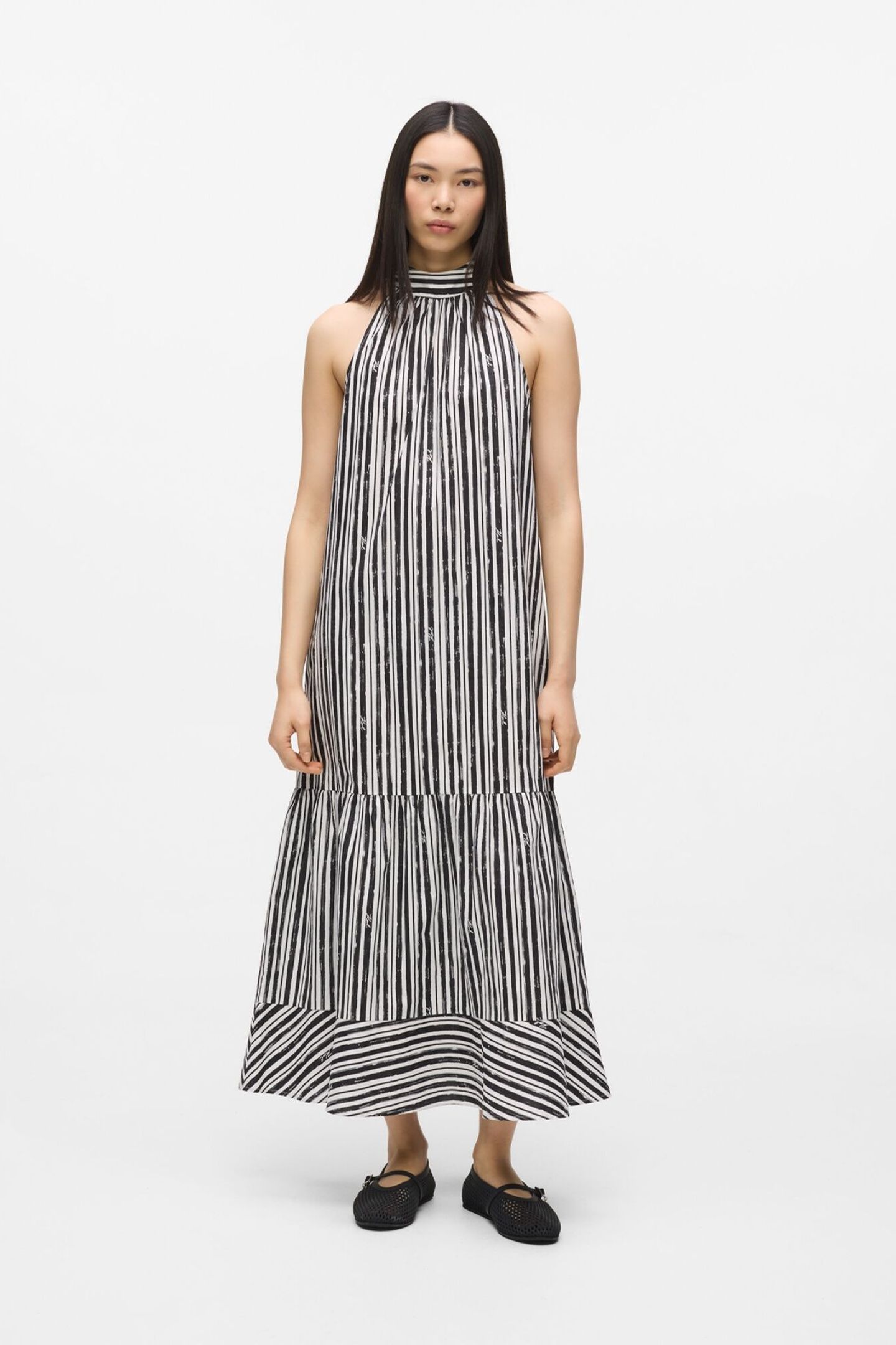 MAXI COTTON STRIPE DRESS BLACK STRIPES 1
