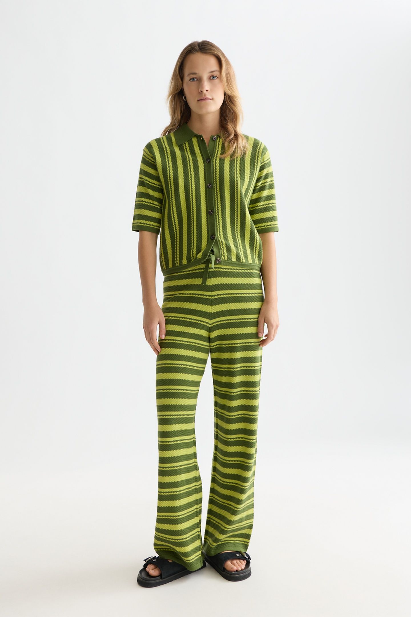 TEXTURED STRIPE KNITTED TROUSERS GARDEN GREEN 3
