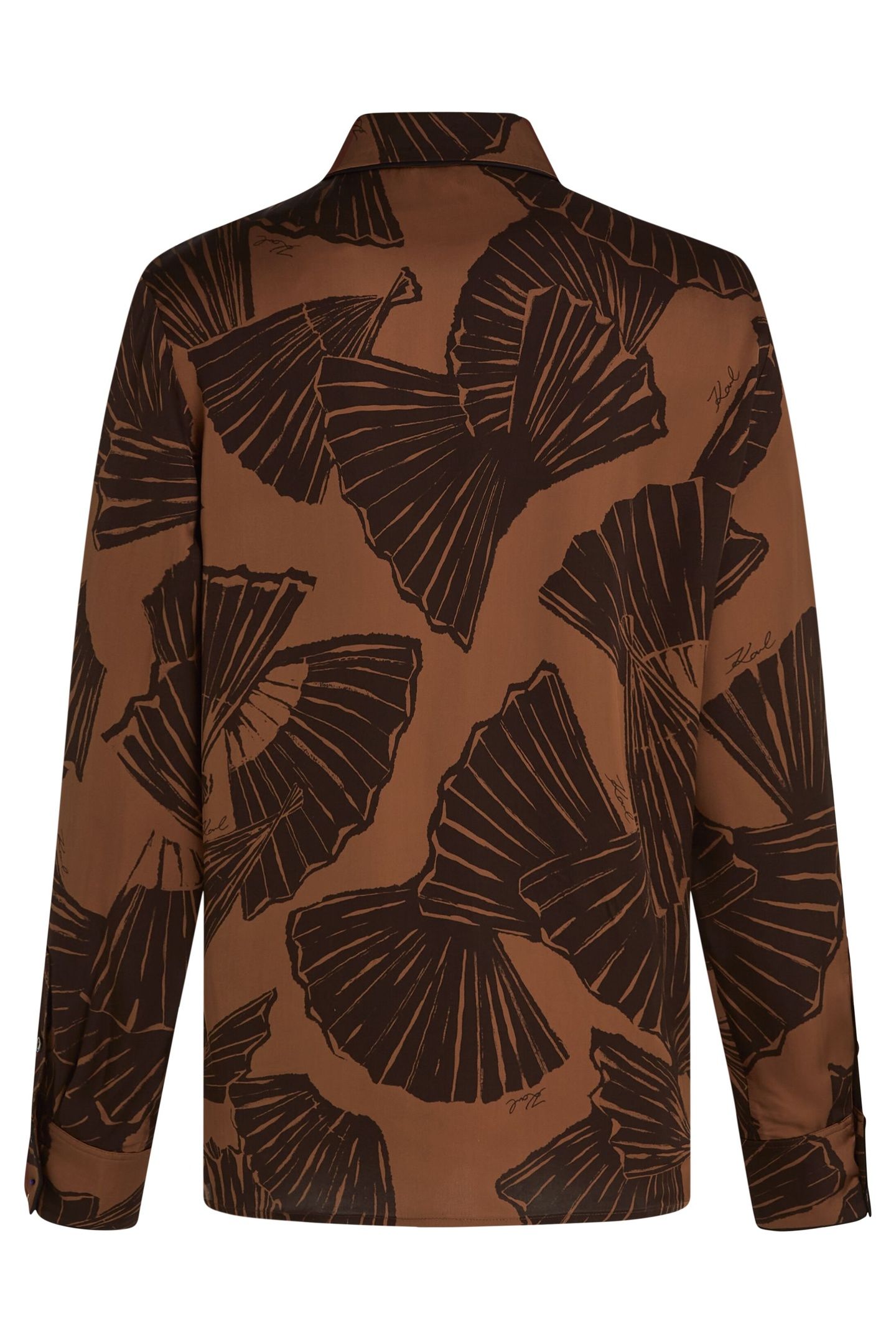 PRINTED FLUID BLOUSE GRAPHIC FAN FRIAR BROWN 5