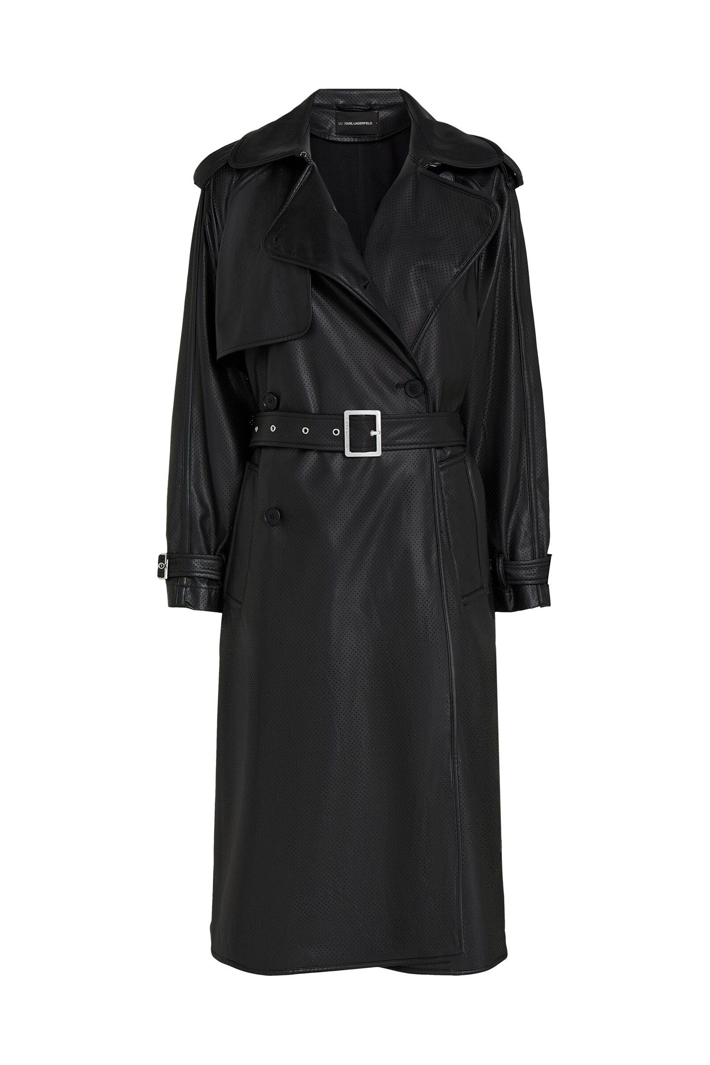 PERFORATED FAUX LEATHER TRENCH BLACK 4