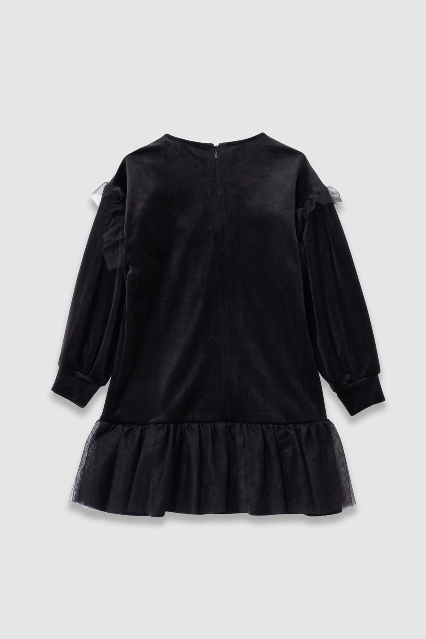 GIRLS’ BLACK EMBROIDERED VELVET DRESS WITH TULLE RUFFLES 2