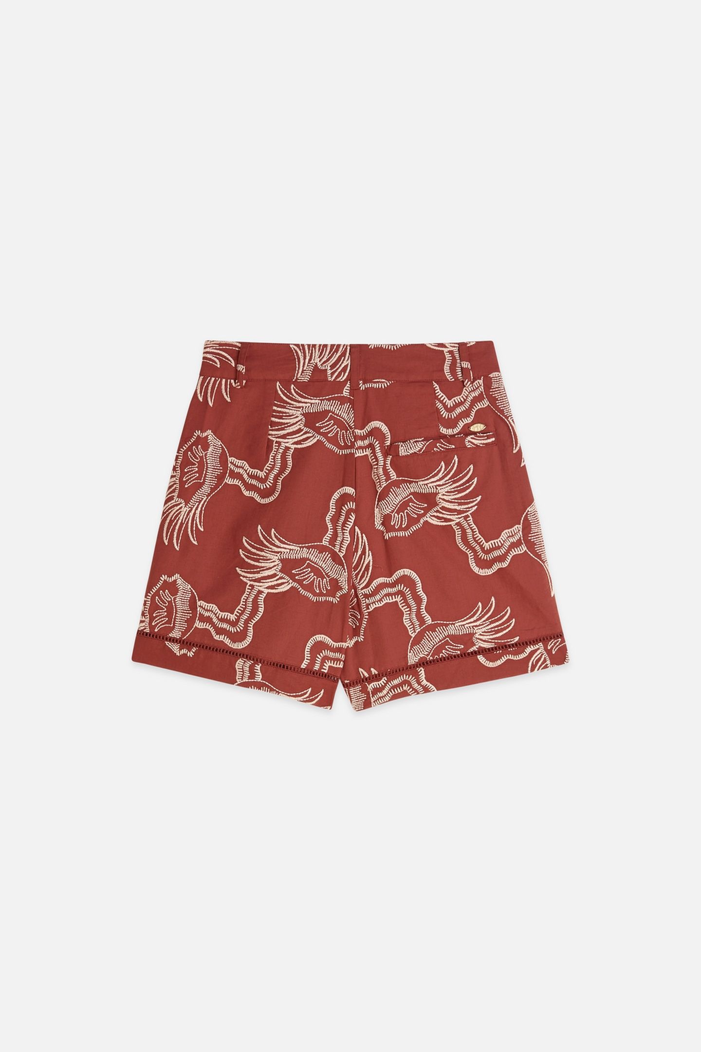 EMBROIDERED LINEN BLEND SHORTS BURNT HENNA 5