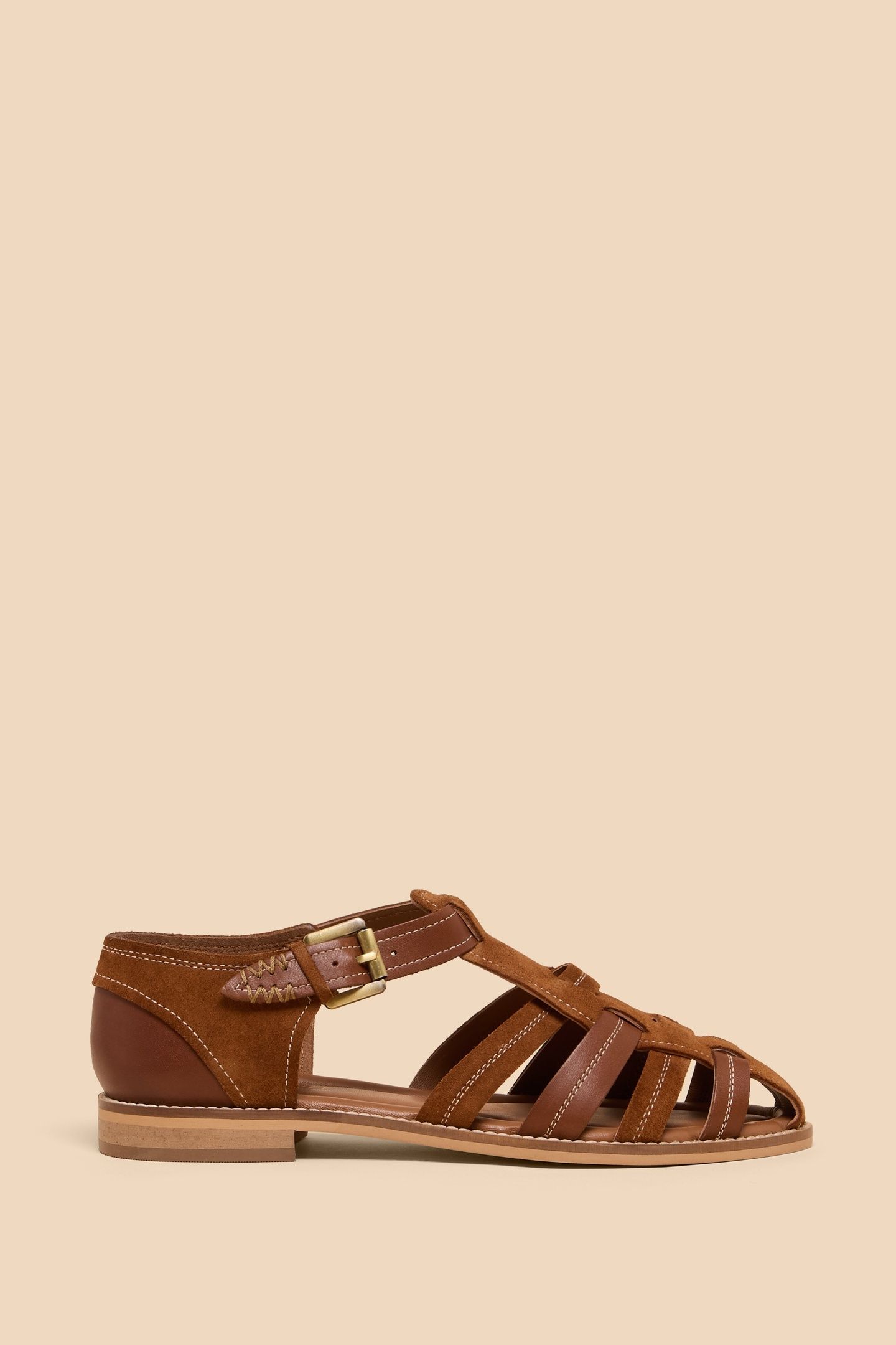 FLORAL LEATHER FISHERMAN SHOE MID TAN 2