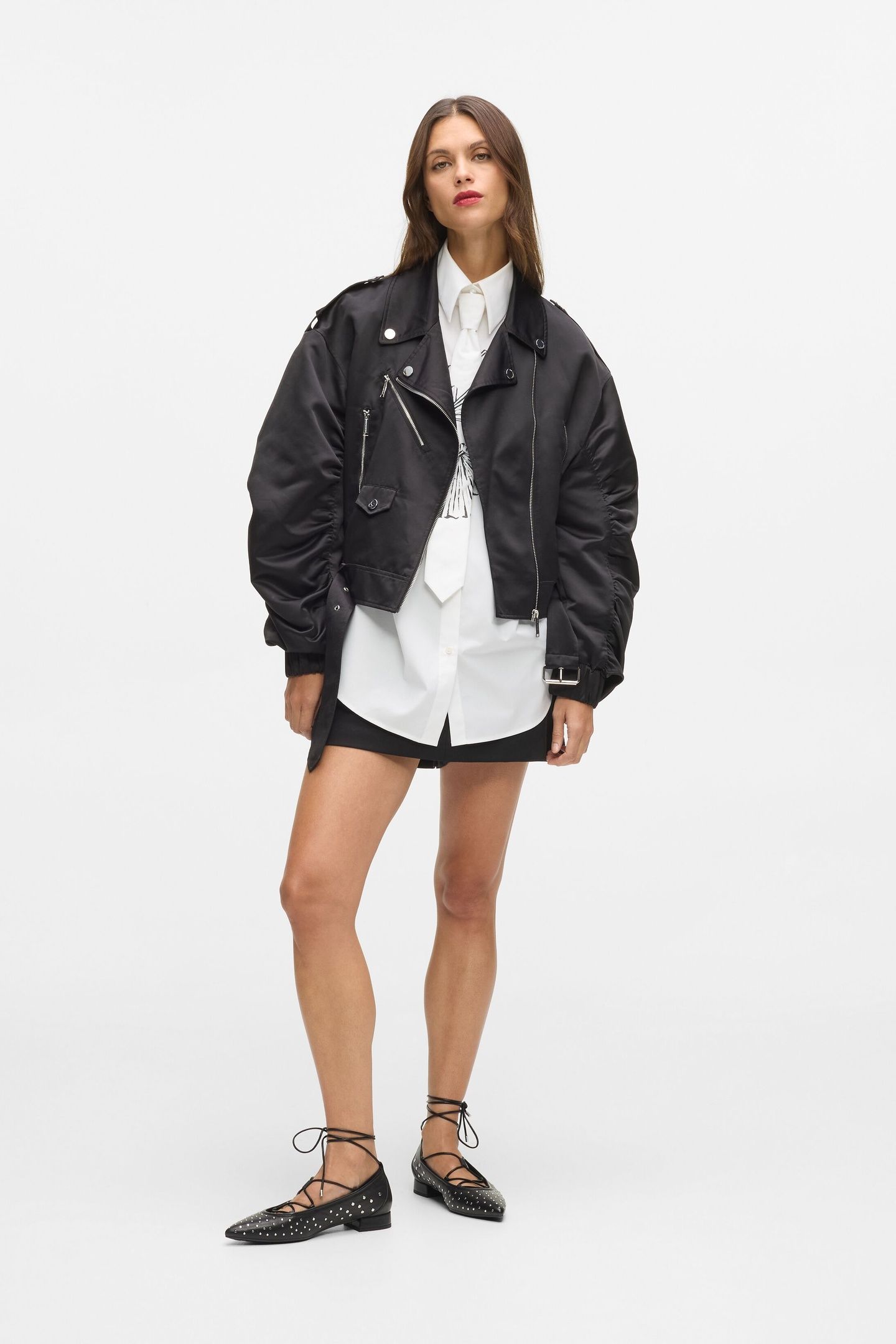 BIKER SATIN BOMBER BLACK 3
