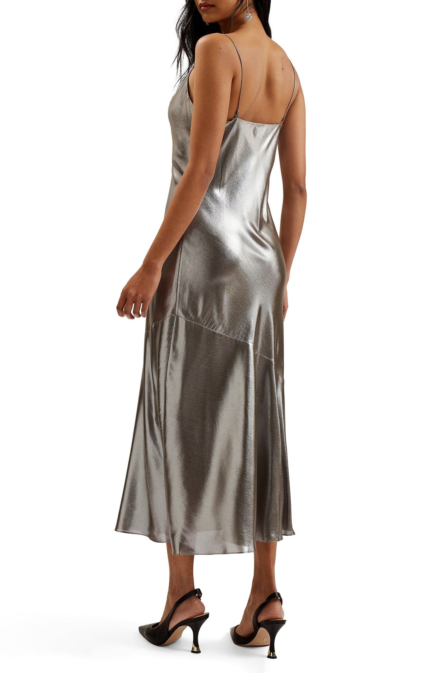 LIMERN COWL NECK BIAS CUT LUREX MIDI SILVER 2