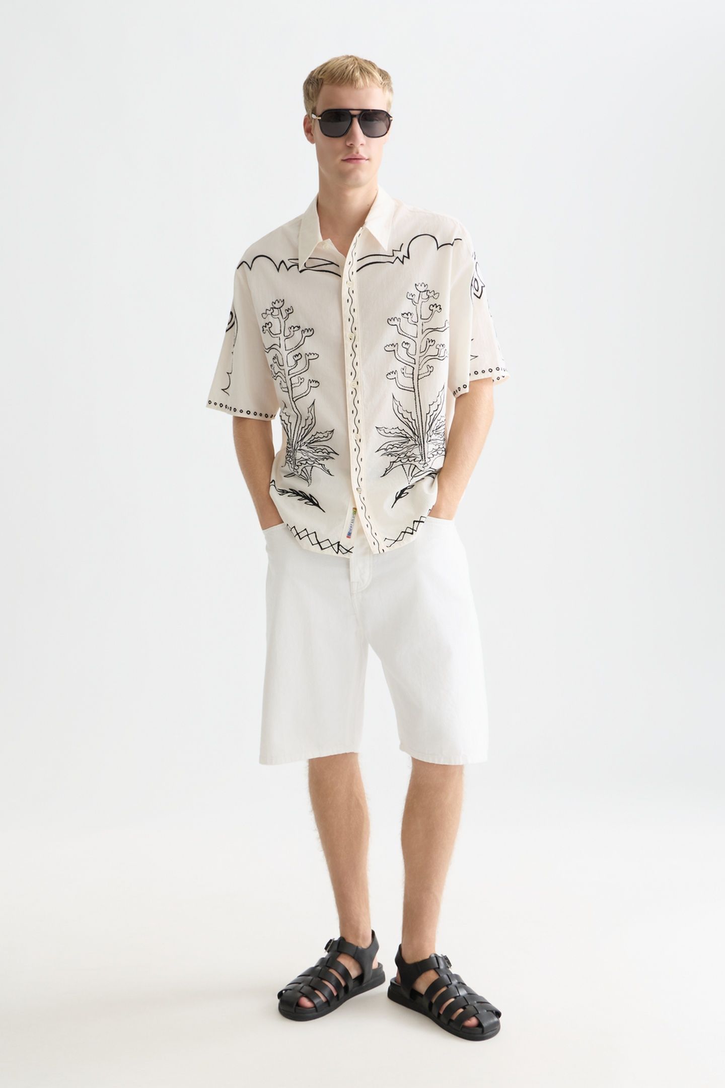 EMBROIDERED SEERSUCKER RELAXEDFIT SHORTSLEEVED SHIRT WHITE T 3