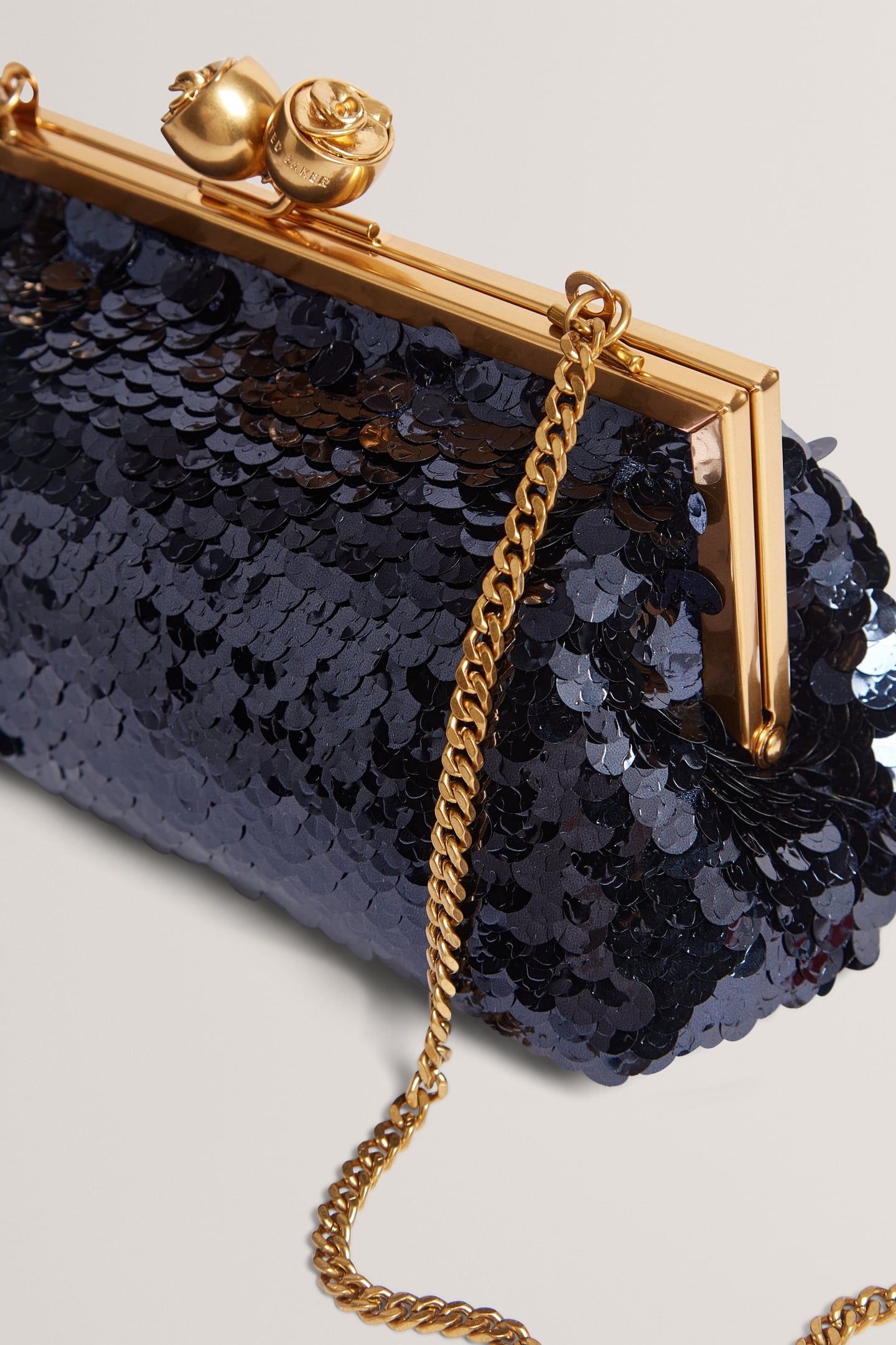 ROSE DETAIL SEQUIN CLUTCH BAG NAVY 3