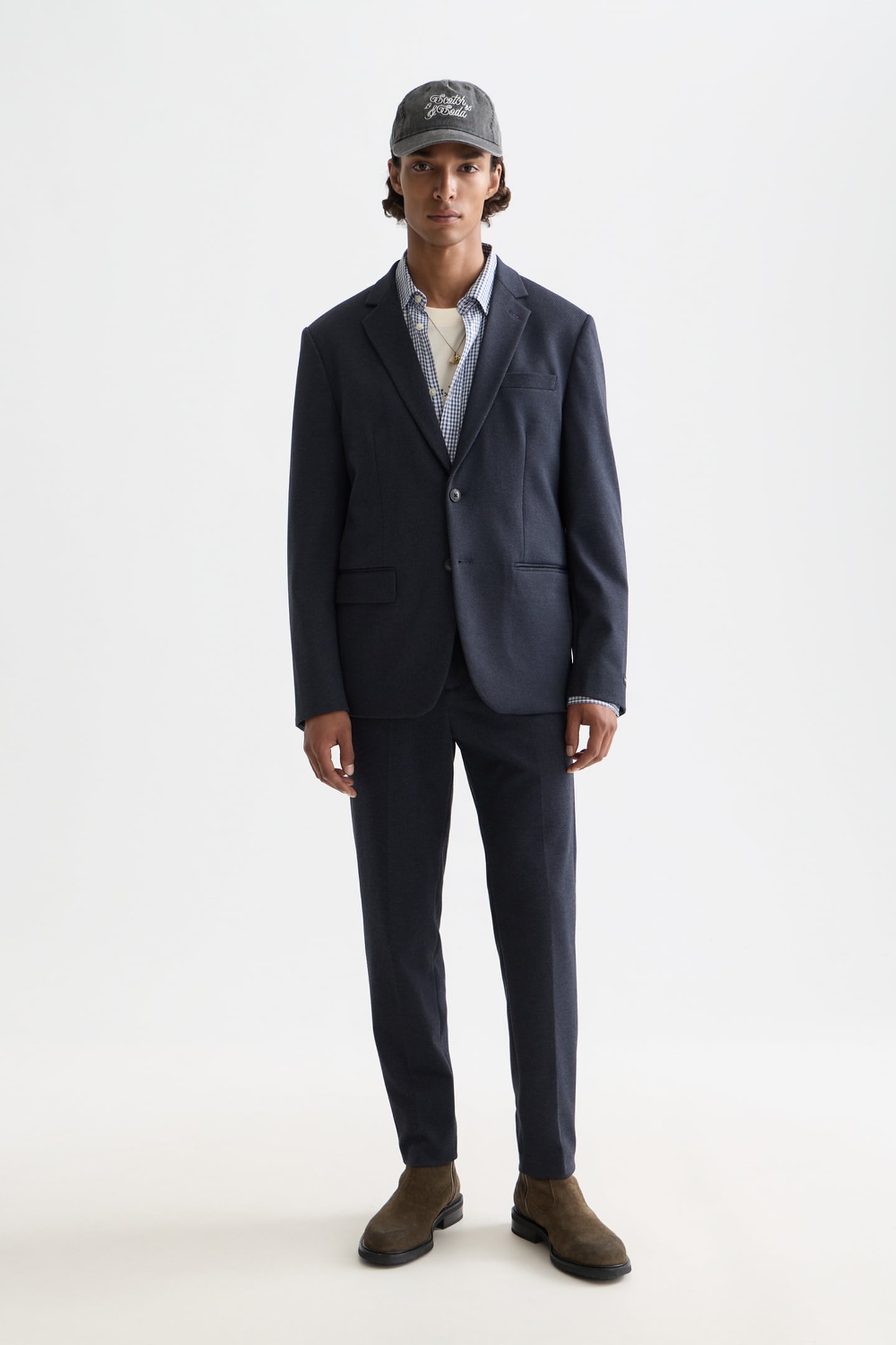 TAILORED NOTCH LAPEL YARN DYED JERSEY REGULAR-FIT BLAZER NAV 3