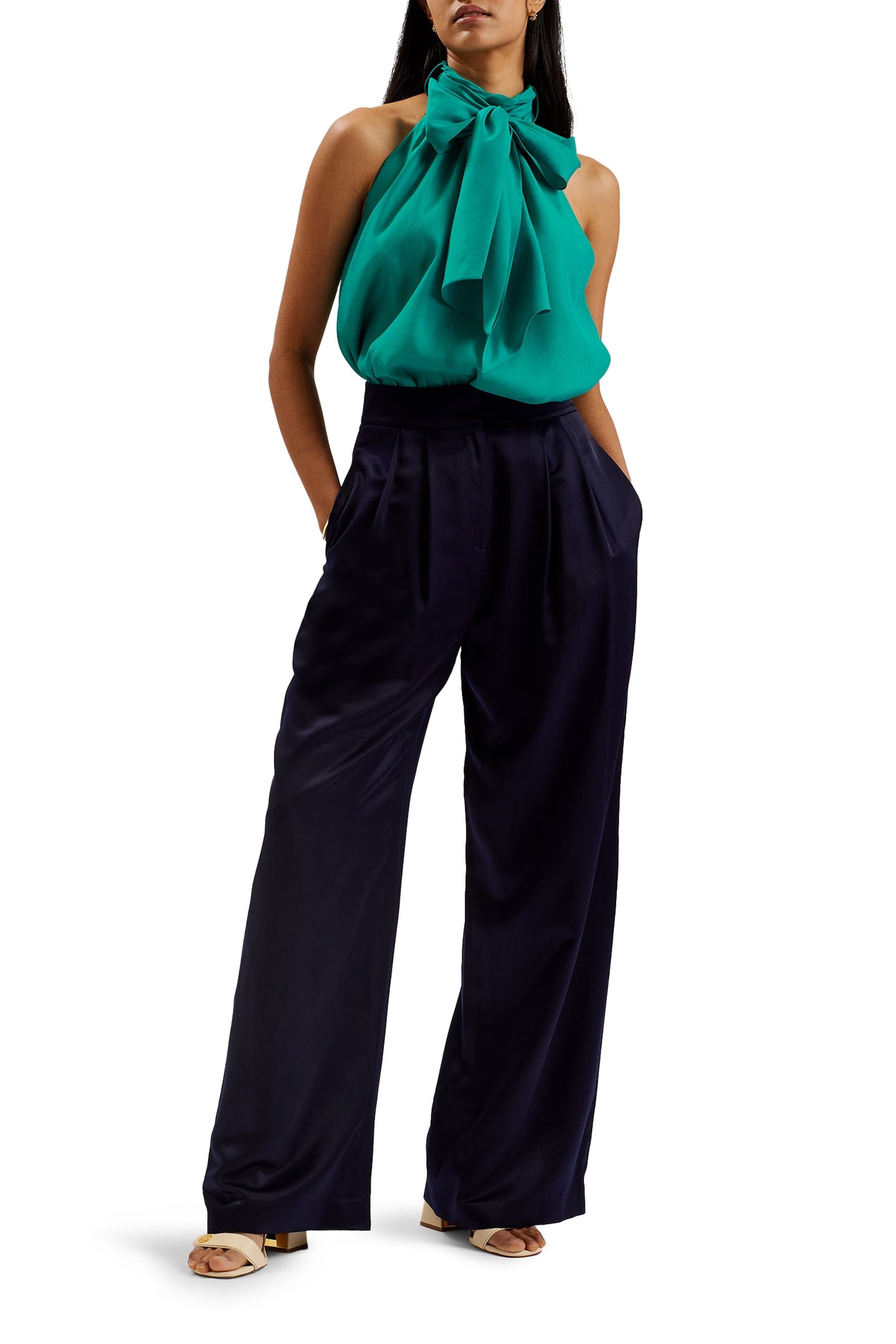 TEJEDA SHEER DRAPED TOP WITH NECK TIE GREEN 3
